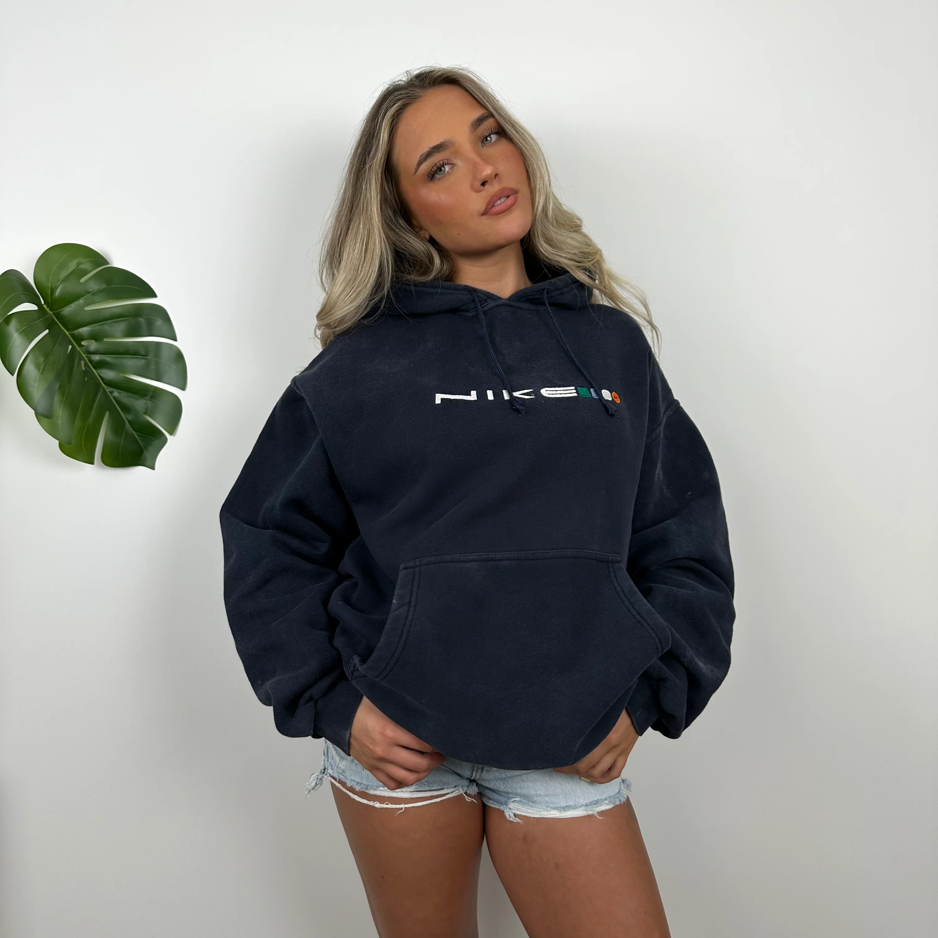 Nike Navy Embroidered Spell Out Hoodie (M) - Image 3