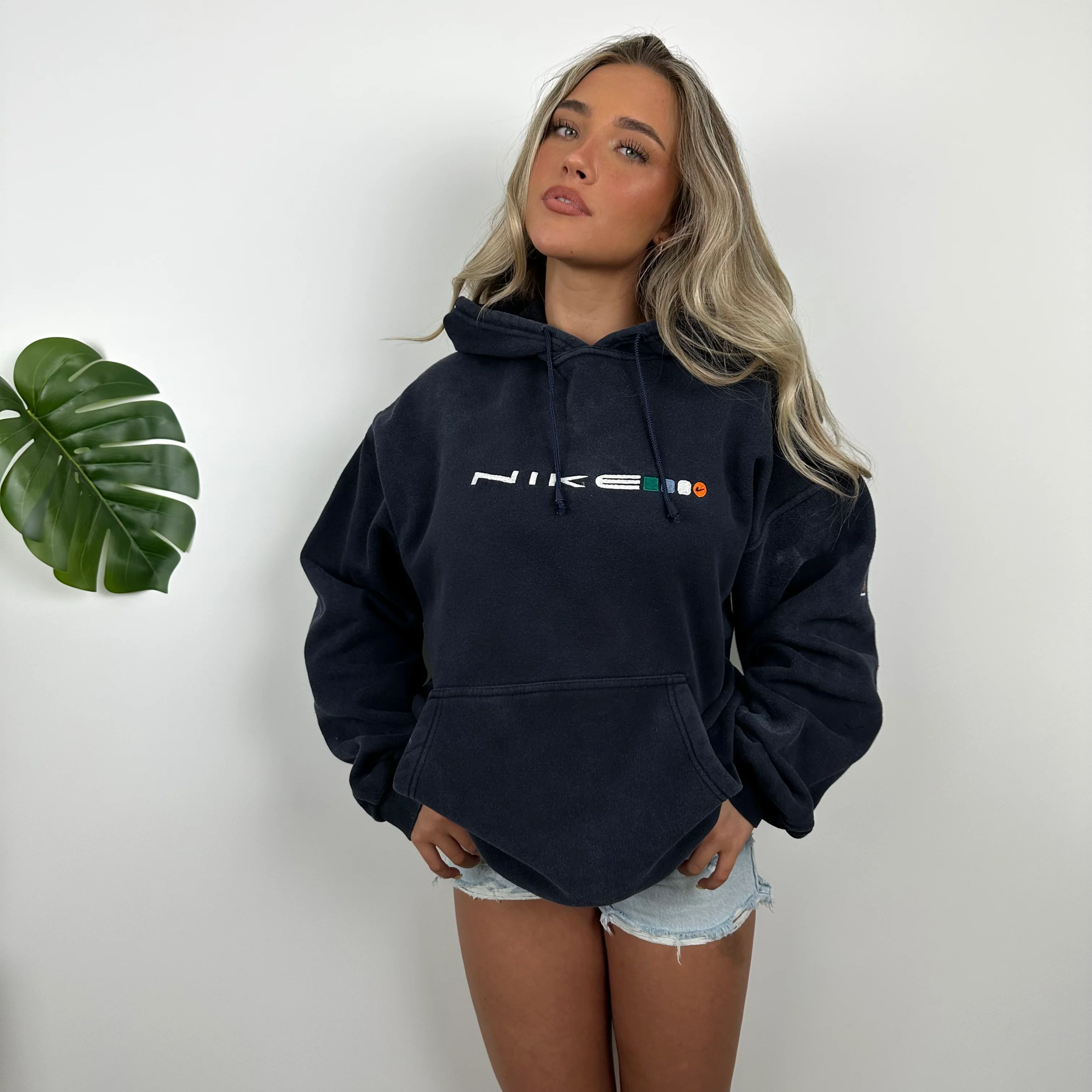 Nike Navy Embroidered Spell Out Hoodie (M) - Image 5