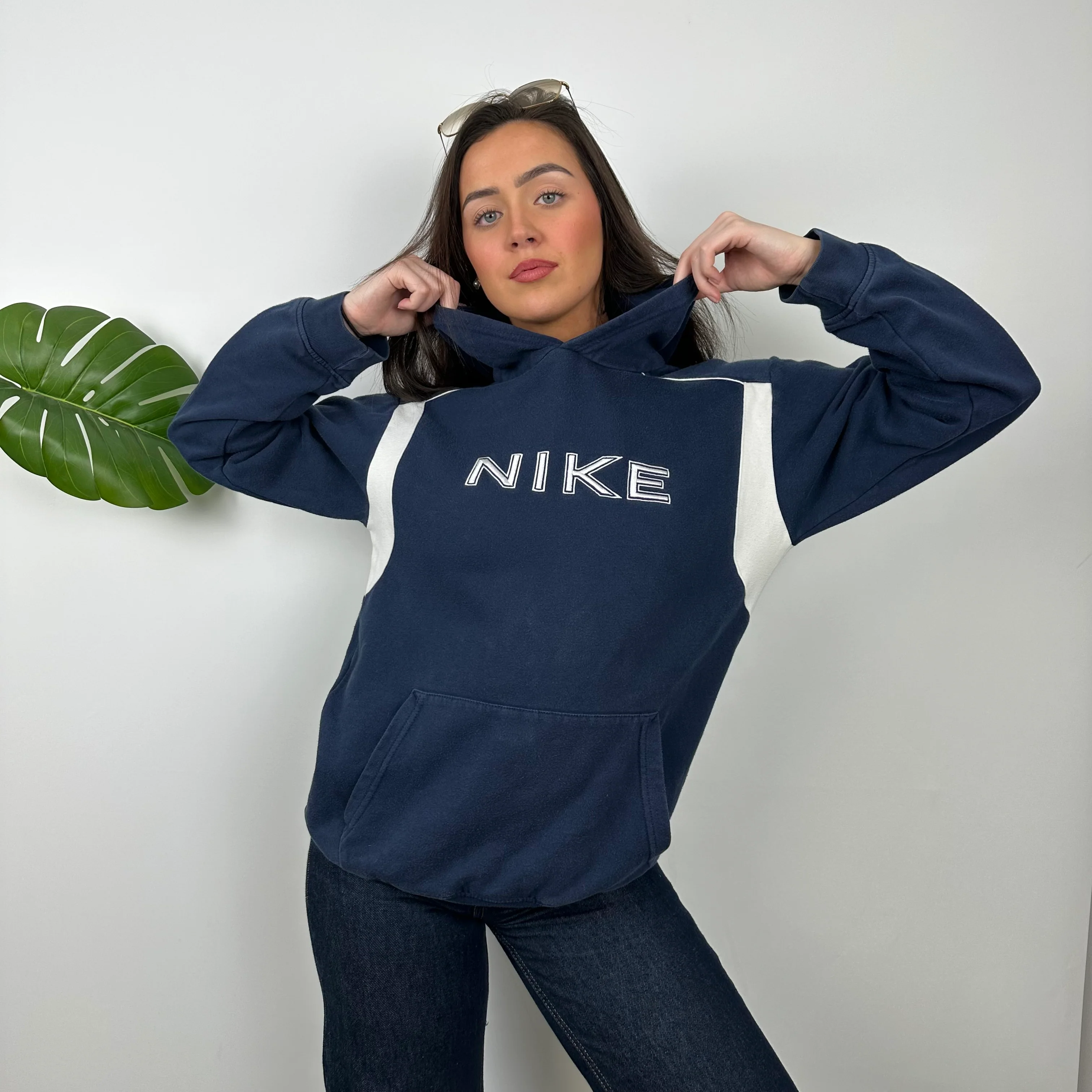 Nike Navy Embroidered Spell Out Hoodie (M) - Image 4
