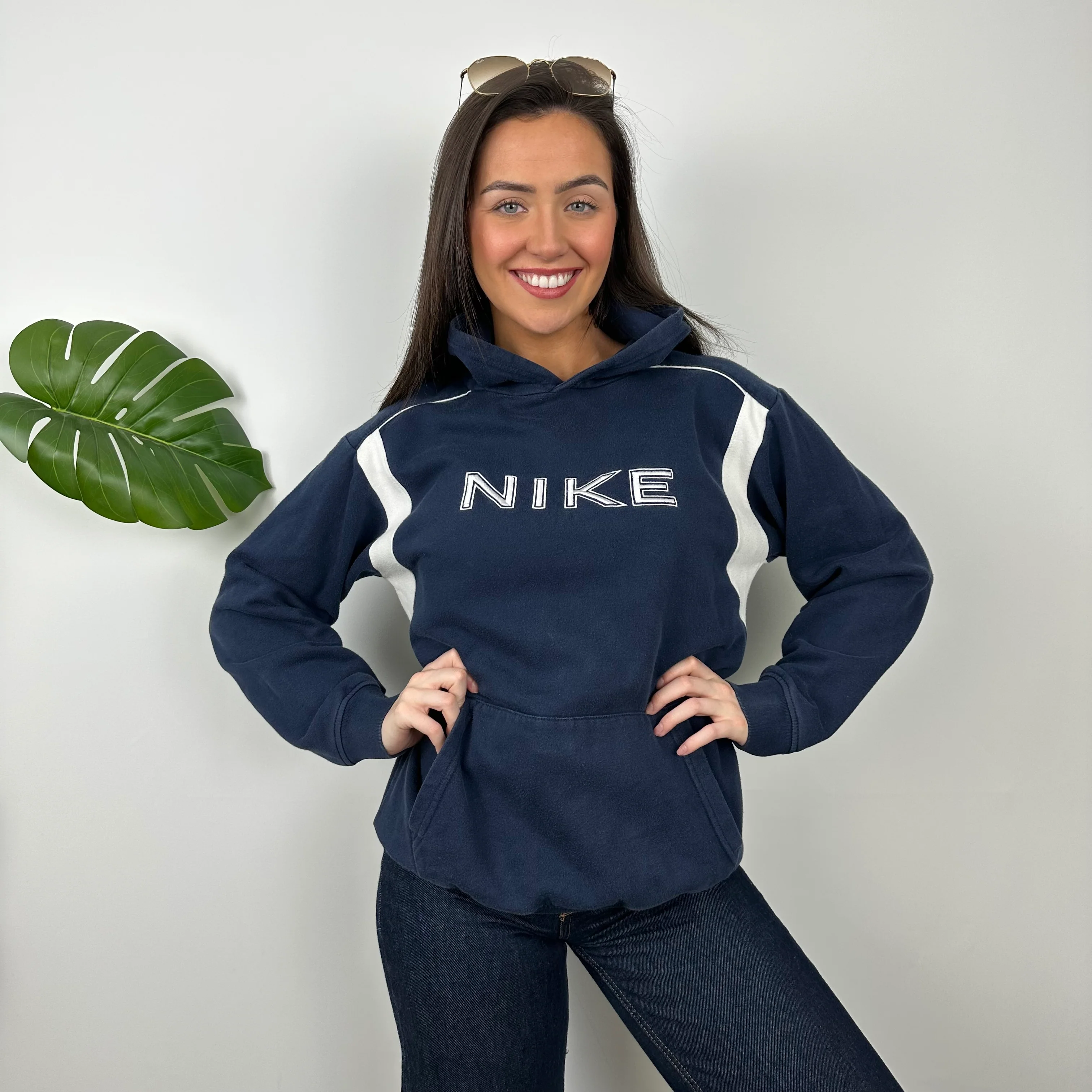 Nike Navy Embroidered Spell Out Hoodie (M) - Image 5