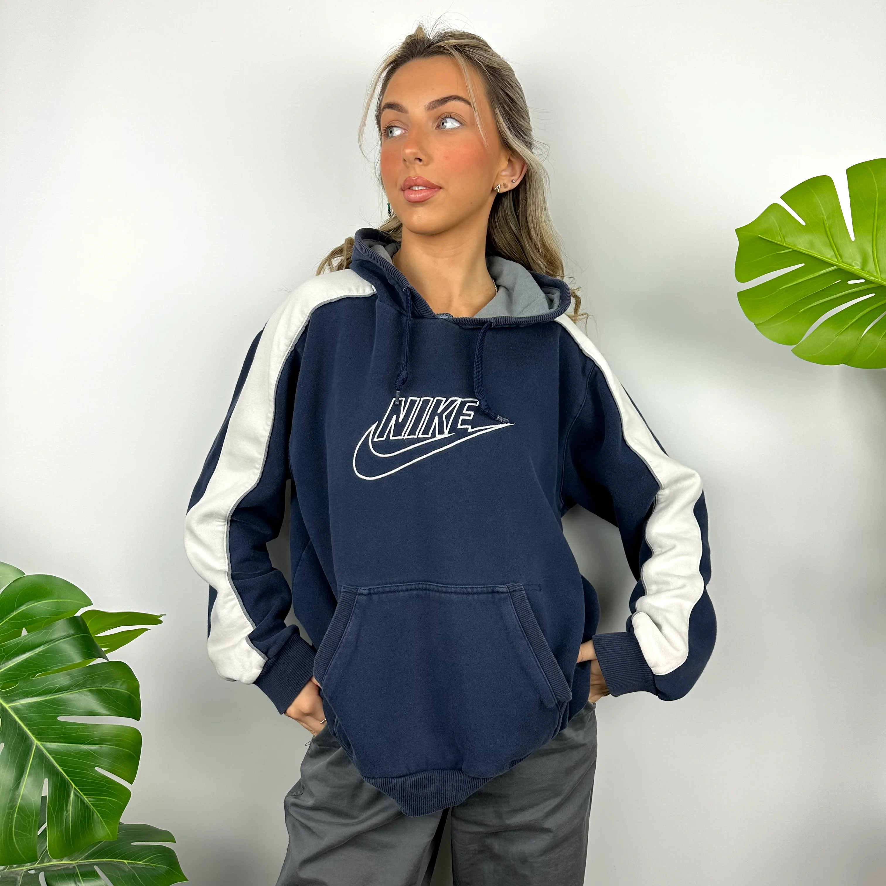 Nike Navy Embroidered Spell Out Hoodie (M)
