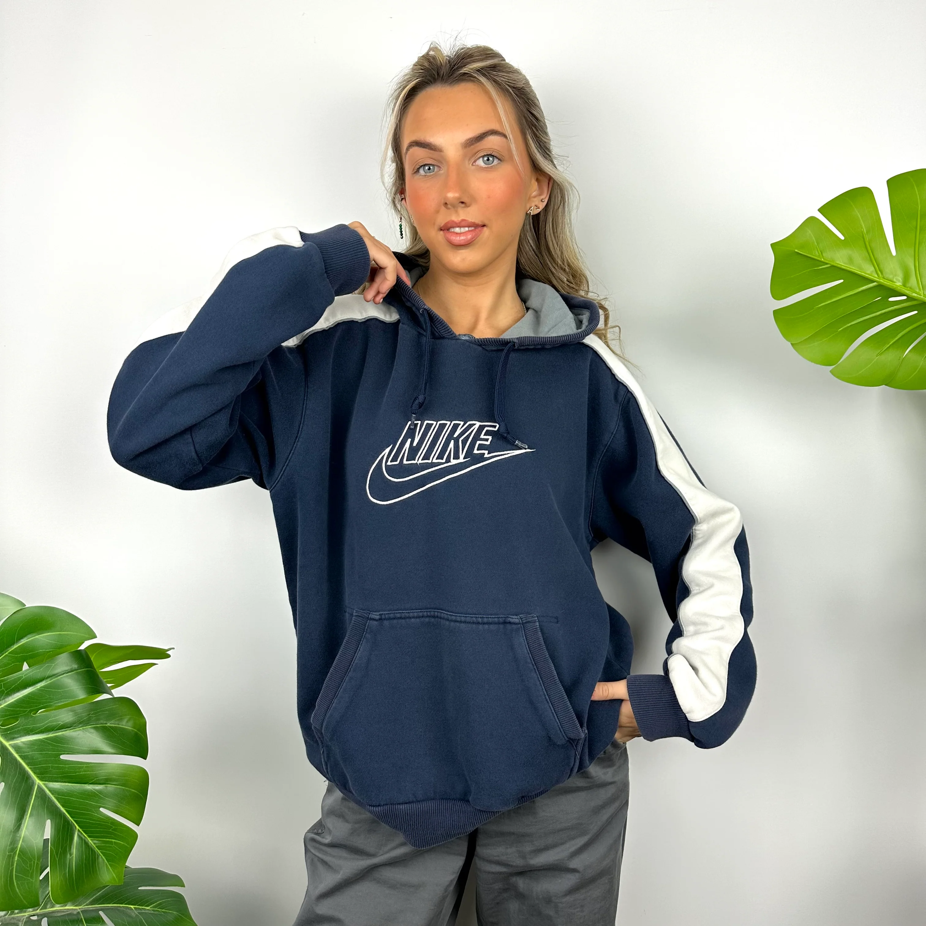 Nike Navy Embroidered Spell Out Hoodie (M) - Image 4