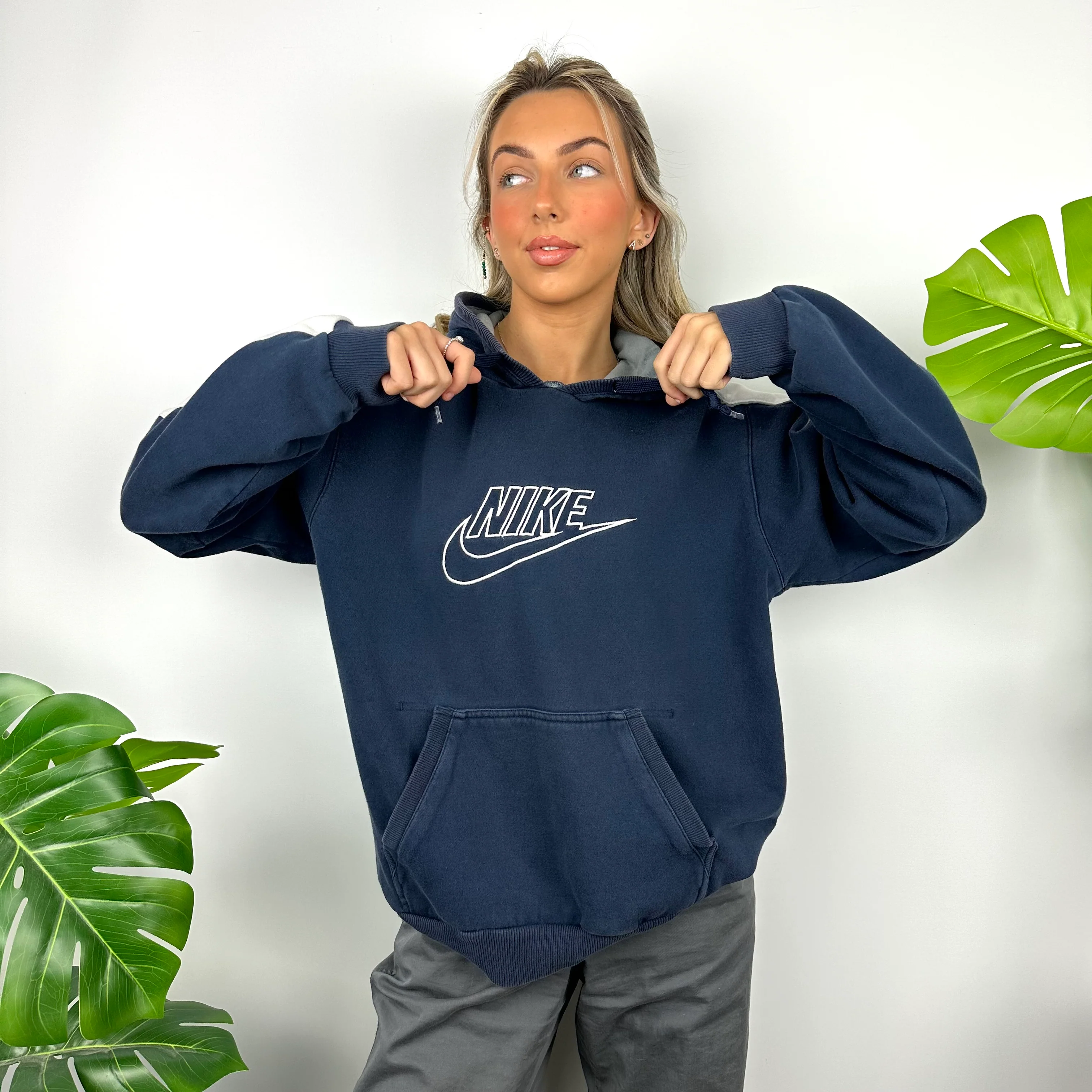 Nike Navy Embroidered Spell Out Hoodie (M) - Image 7