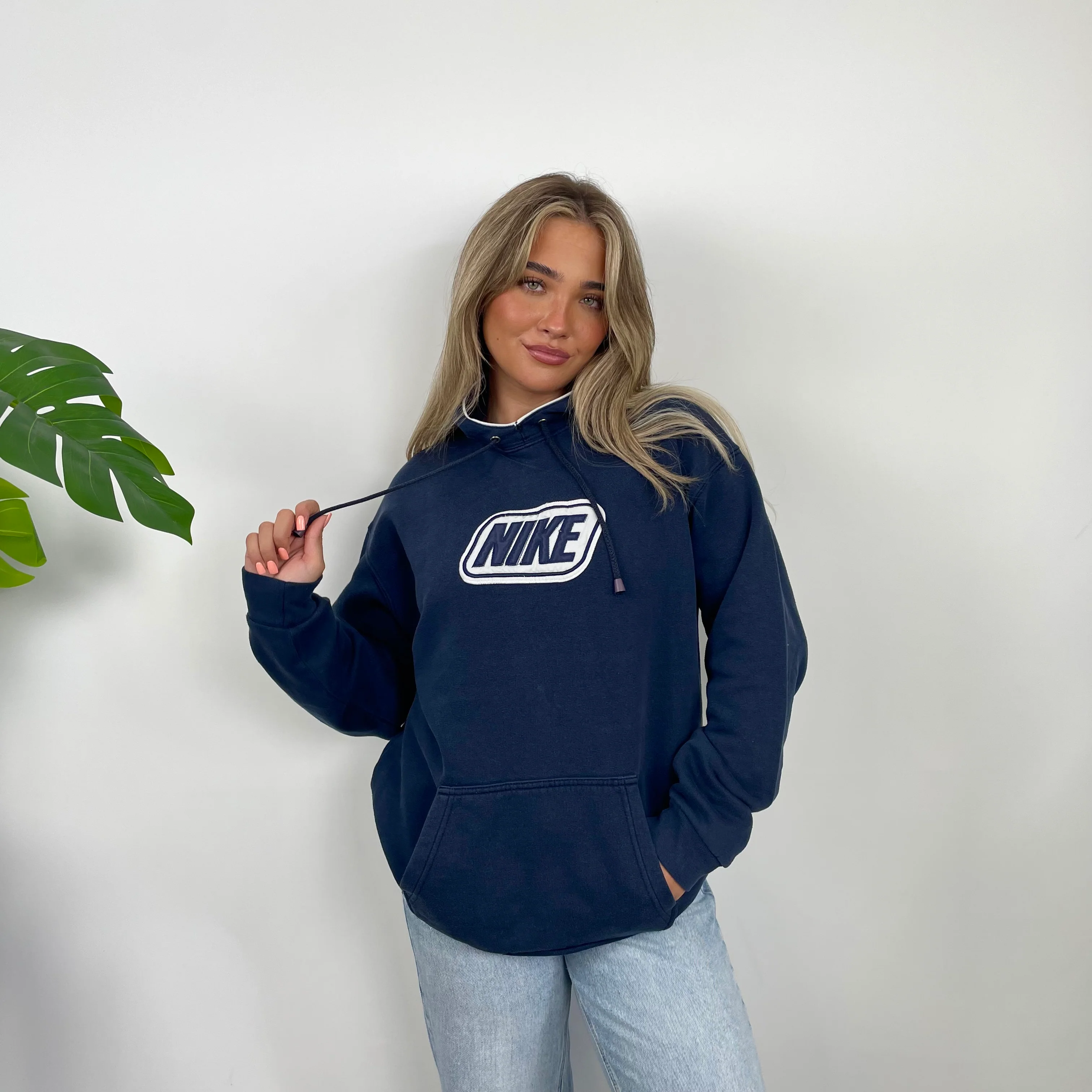 Nike Navy Embroidered Spell Out Hoodie (M) - Image 3