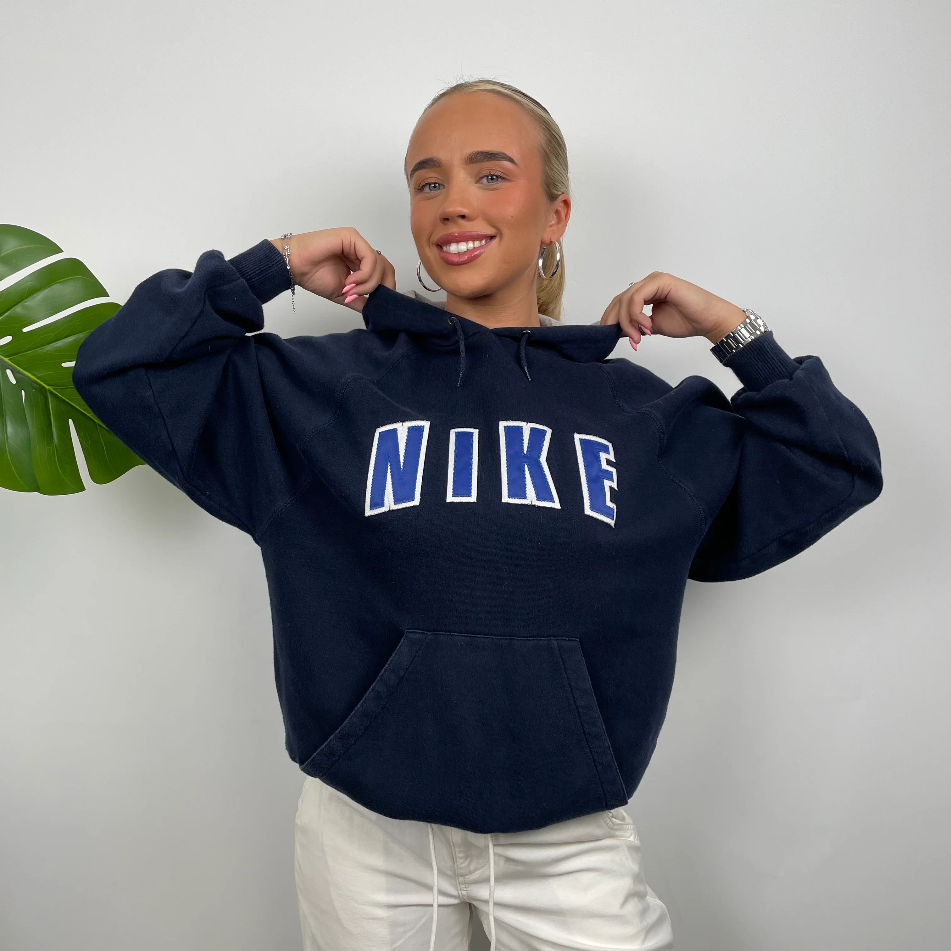 Nike Navy Embroidered Spell Out Hoodie (S) - Image 3