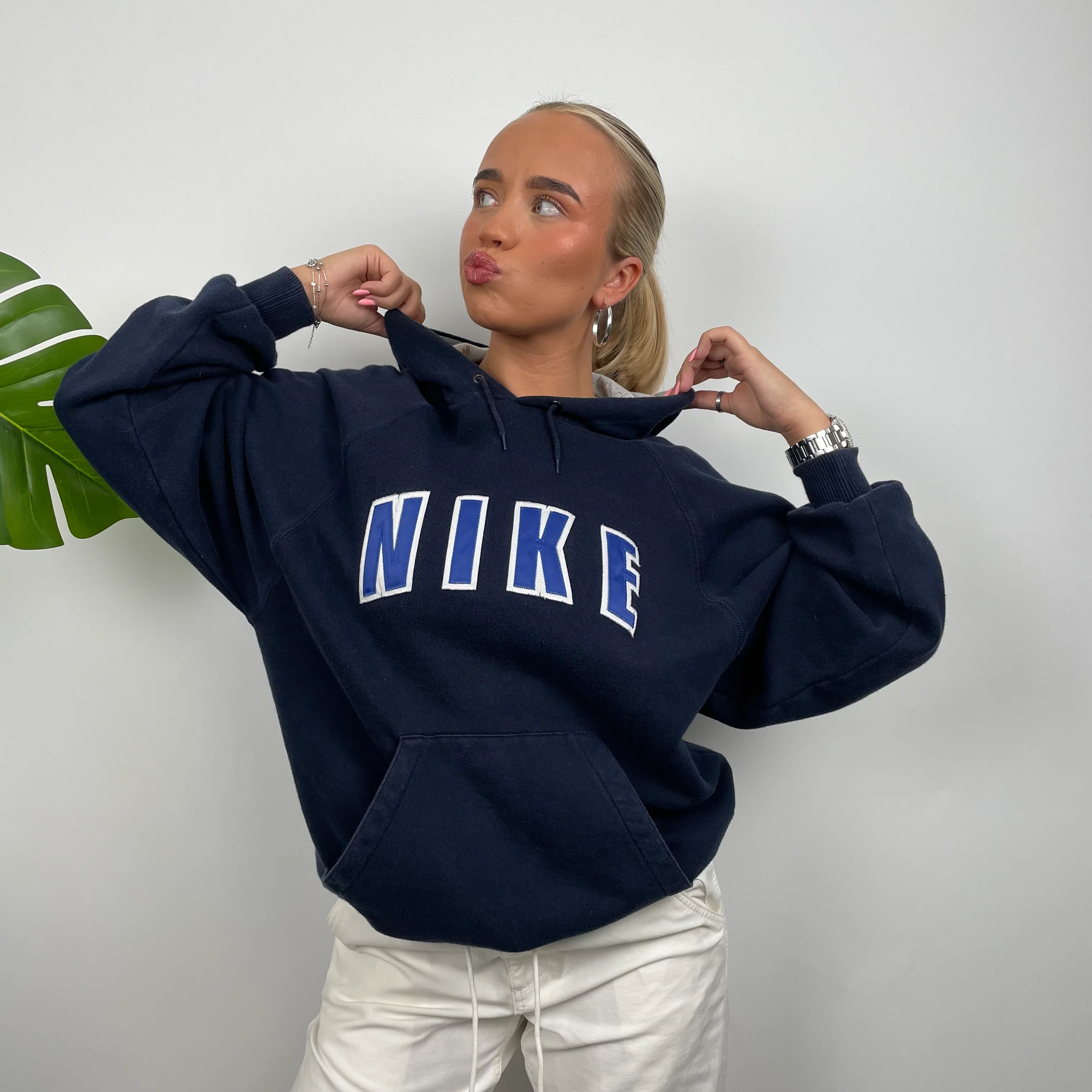 Nike Navy Embroidered Spell Out Hoodie (S) - Image 5