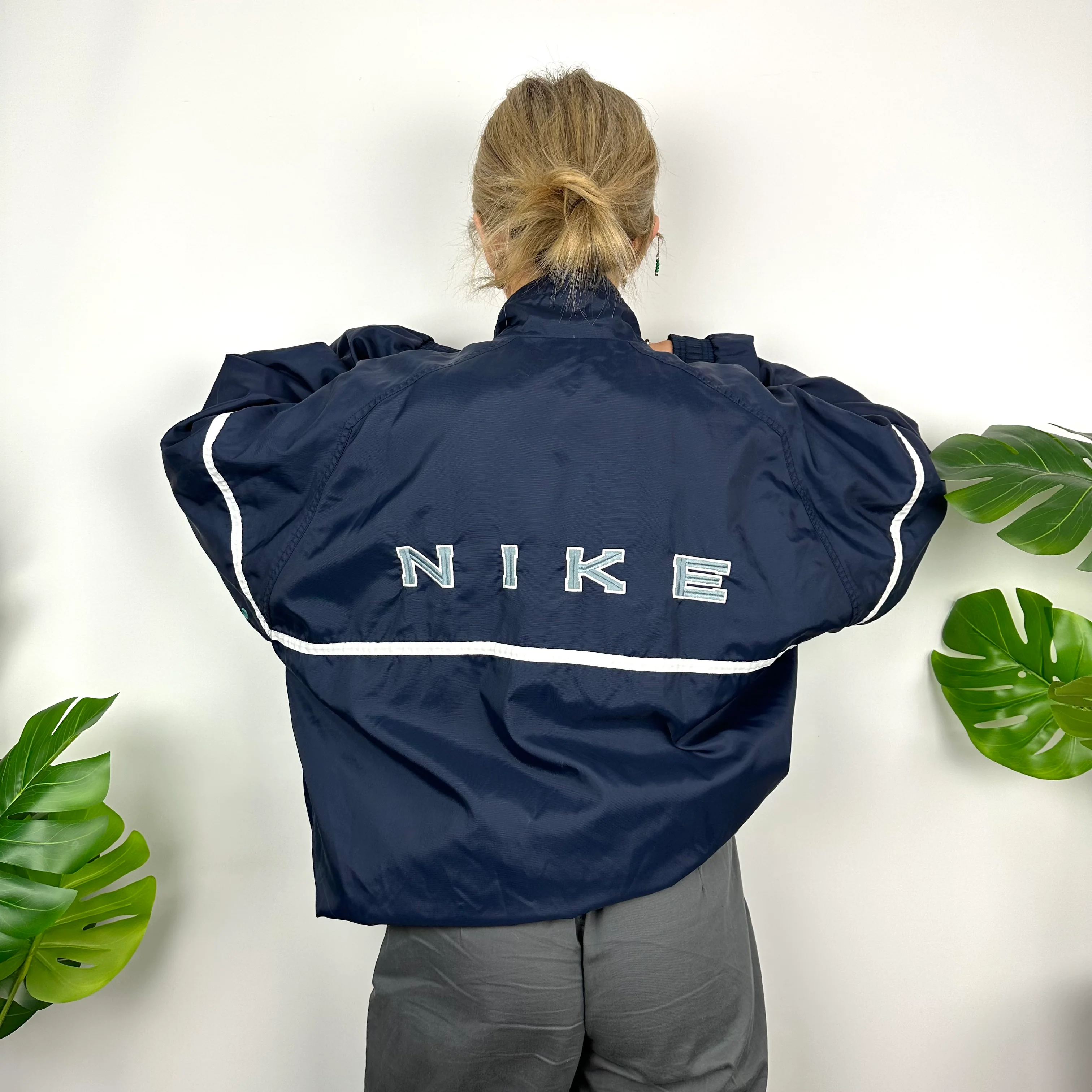 Nike Navy Embroidered Spell Out Quarter Zip Windbreaker Jacket (XL) - Image 4