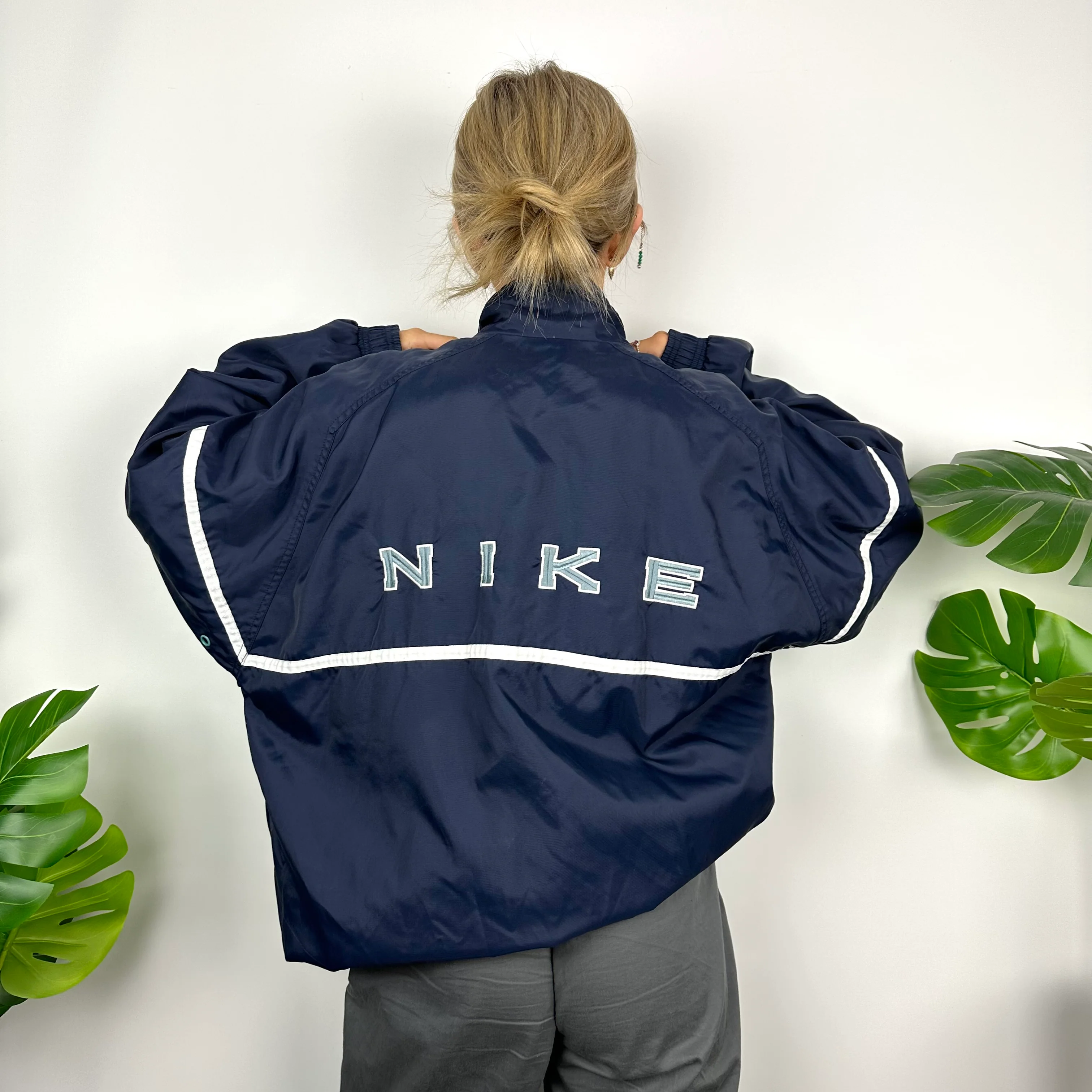 Nike Navy Embroidered Spell Out Quarter Zip Windbreaker Jacket (XL) - Image 6