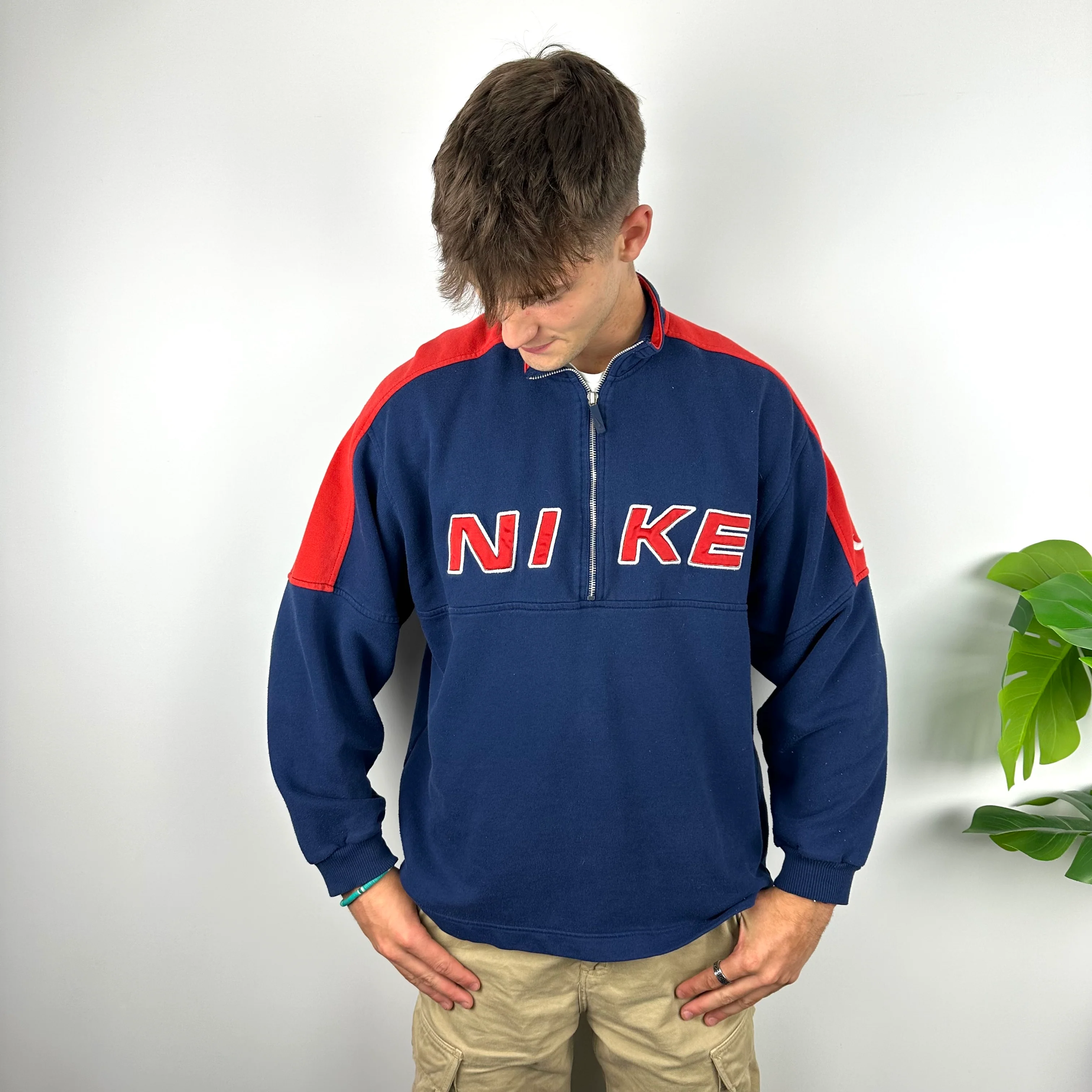 Nike Navy Embroidered Spell Out Quarter Zip Sweatshirt (XL) - Image 5