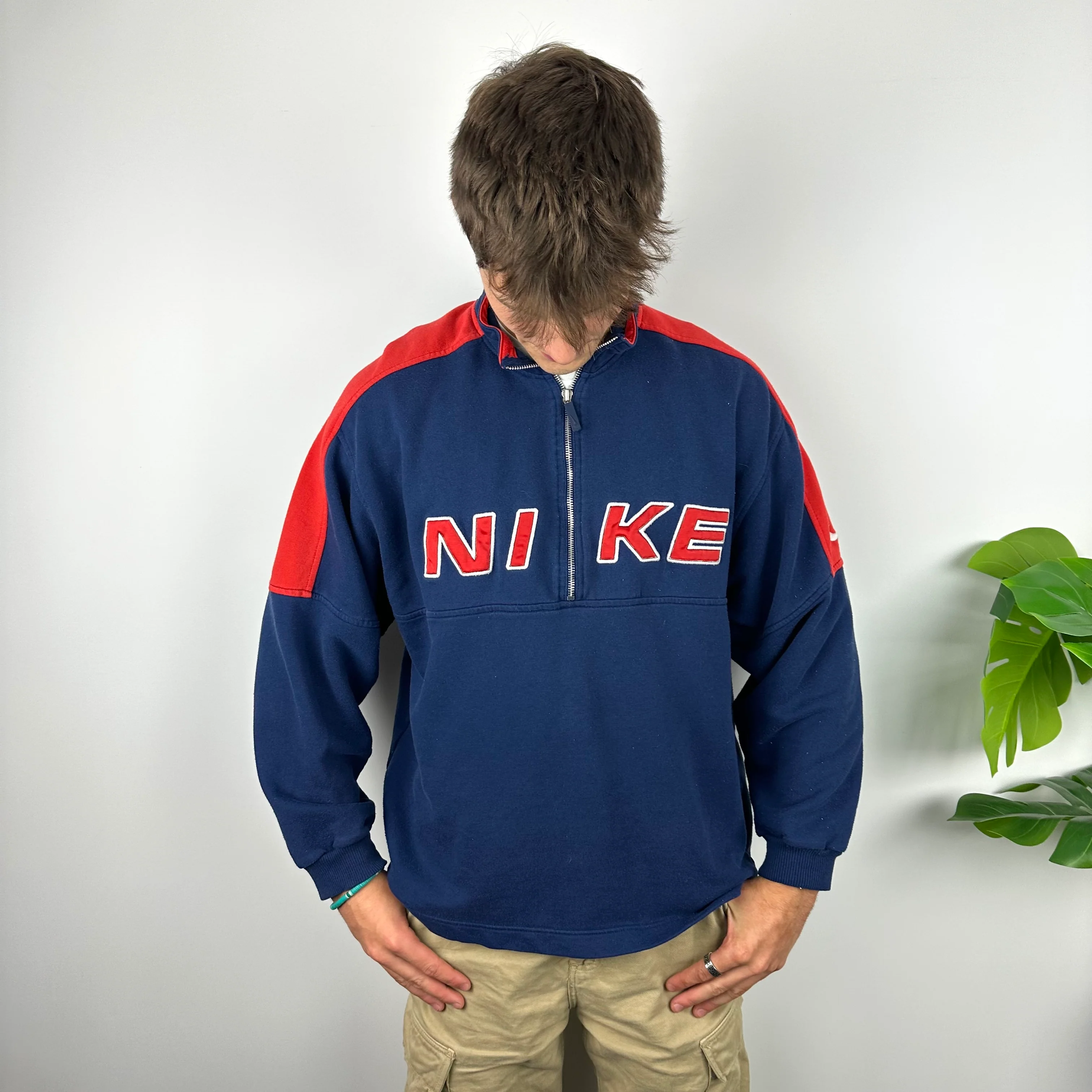 Nike Navy Embroidered Spell Out Quarter Zip Sweatshirt (XL) - Image 6