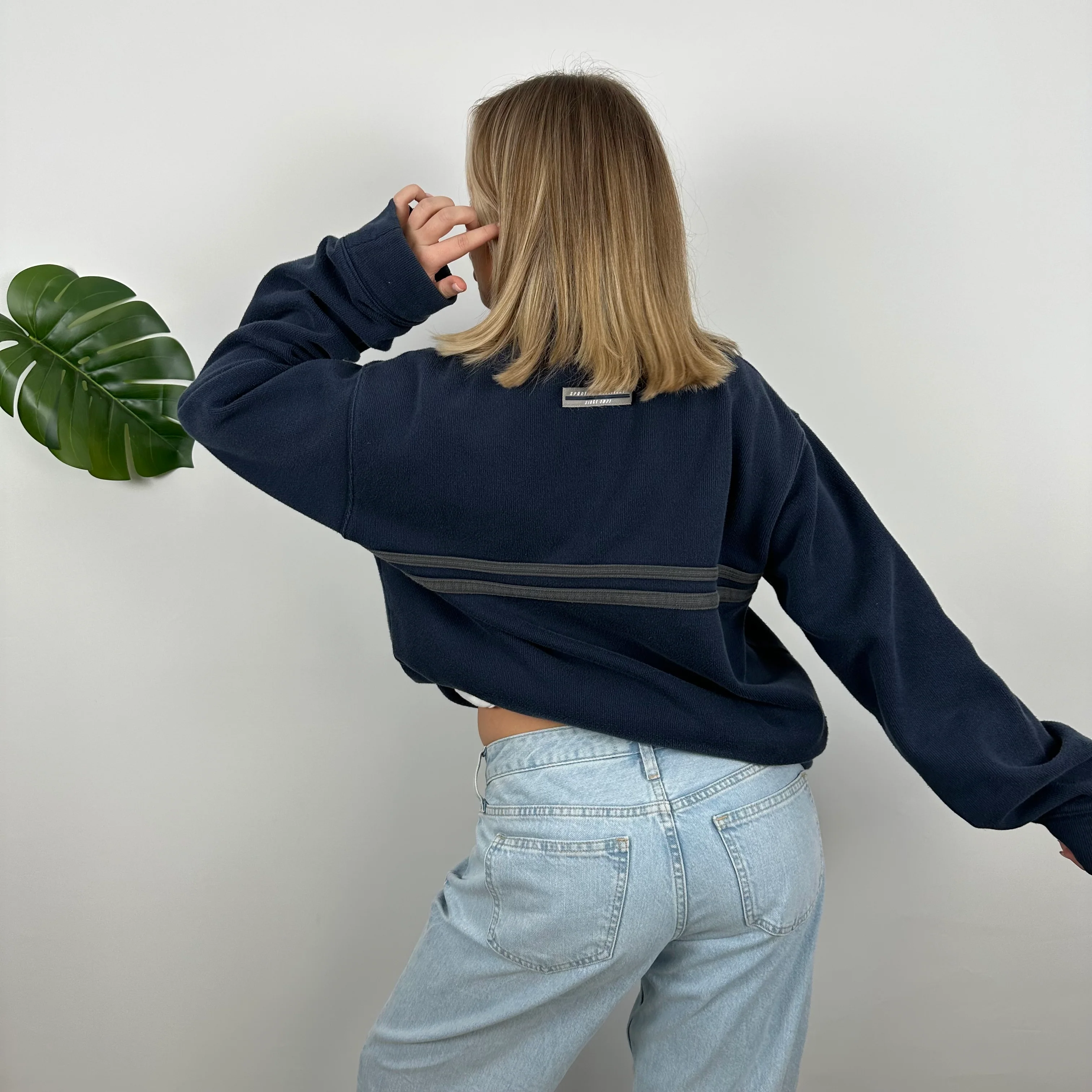 Nike Navy Embroidered Spell Out Quarter Zip Sweatshirt (L) - Image 6