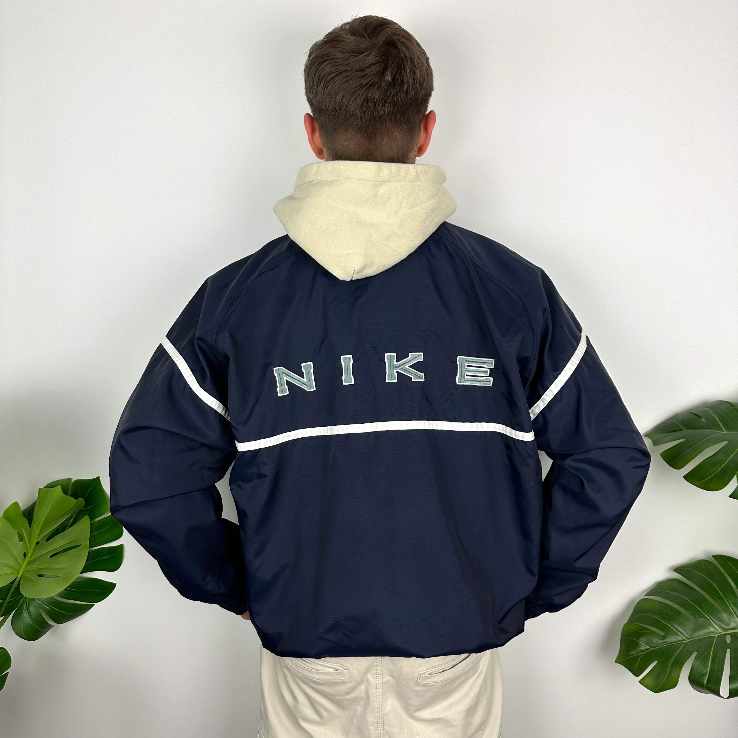 Nike Navy Embroidered Spell Out Quarter Zip Windbreaker Jacket (L) - Image 5