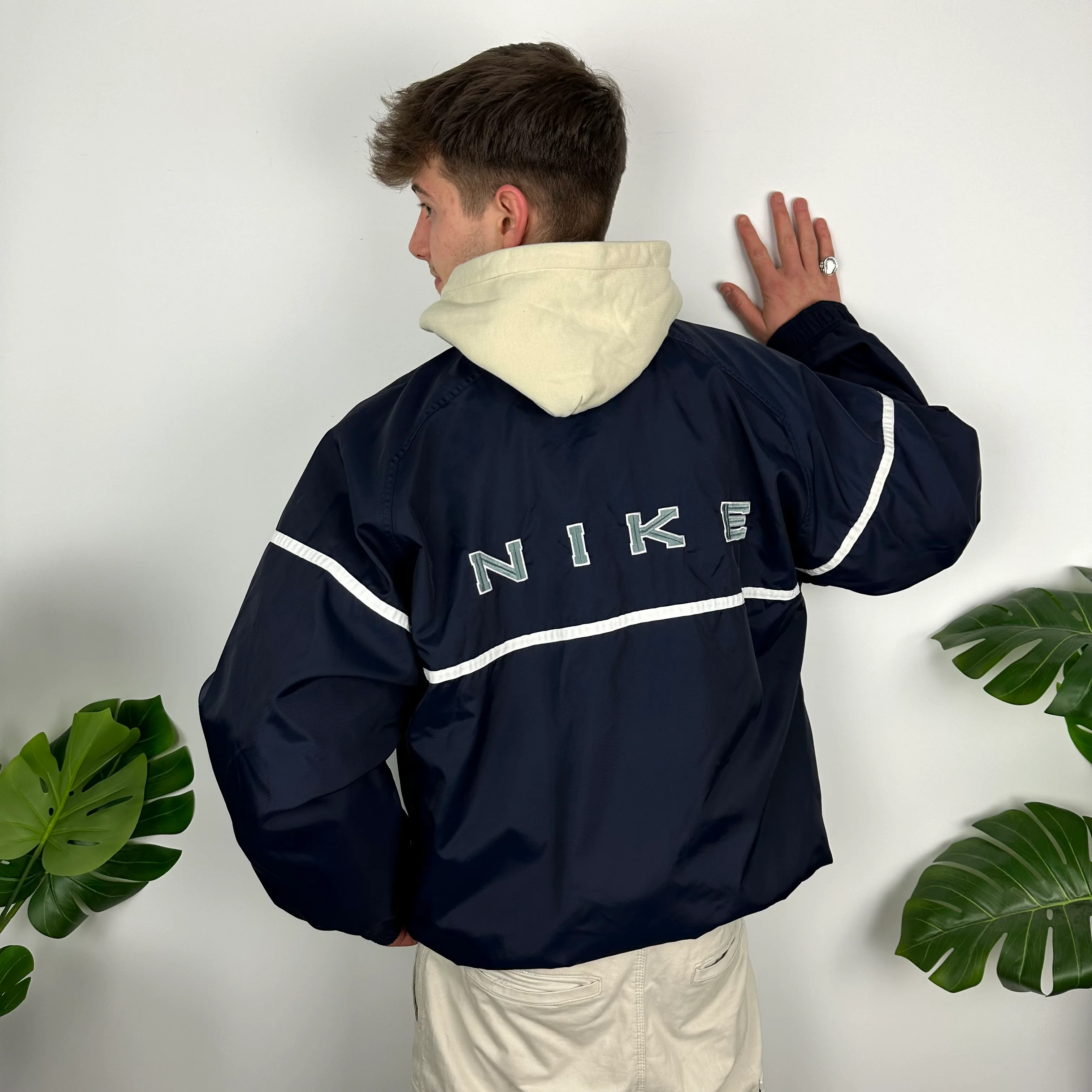 Nike Navy Embroidered Spell Out Quarter Zip Windbreaker Jacket (L) - Image 8
