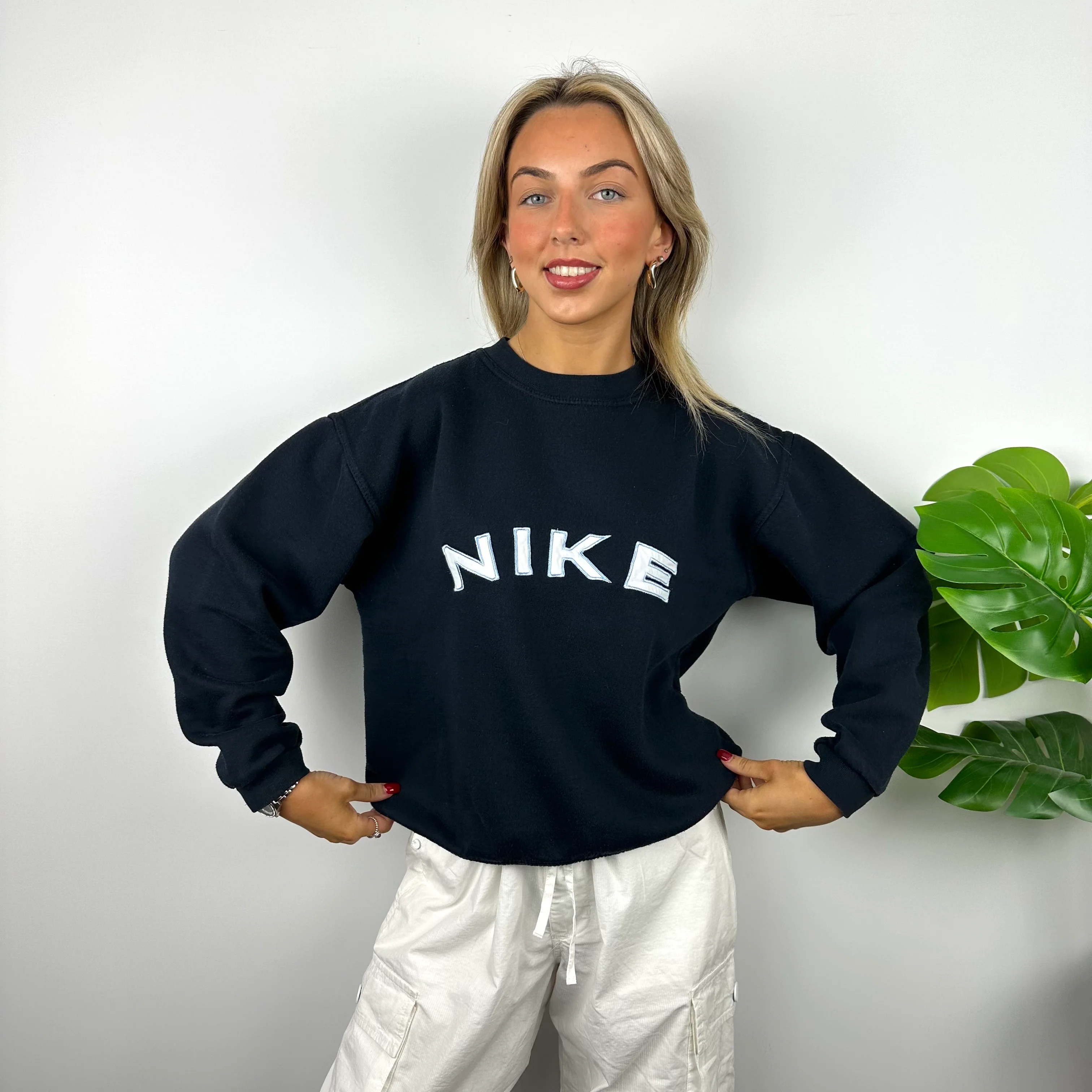 Nike Navy Embroidered Spell Out Sweatshirt (S) - Image 2