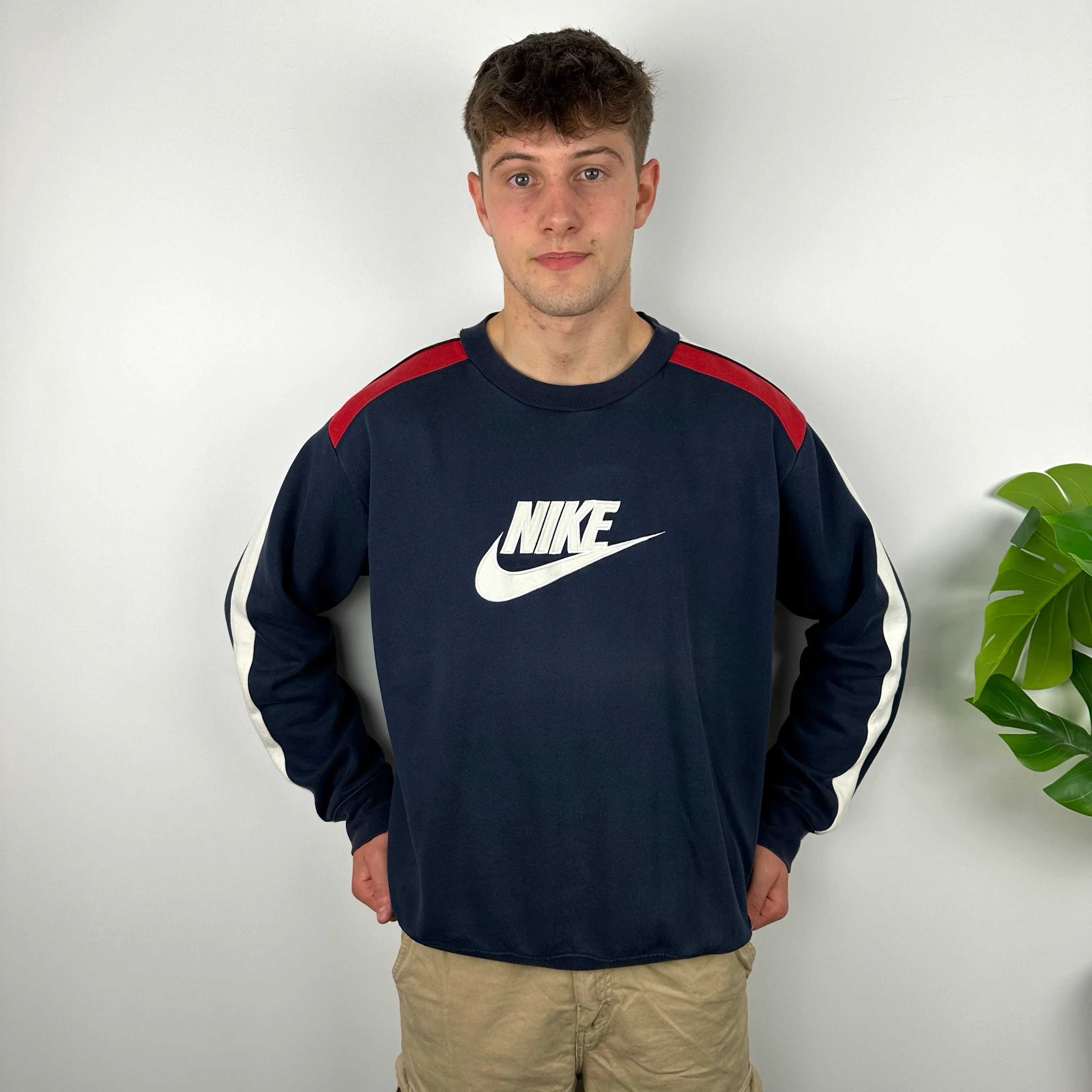 Nike Navy Embroidered Spell Out Sweatshirt (L) - Image 2
