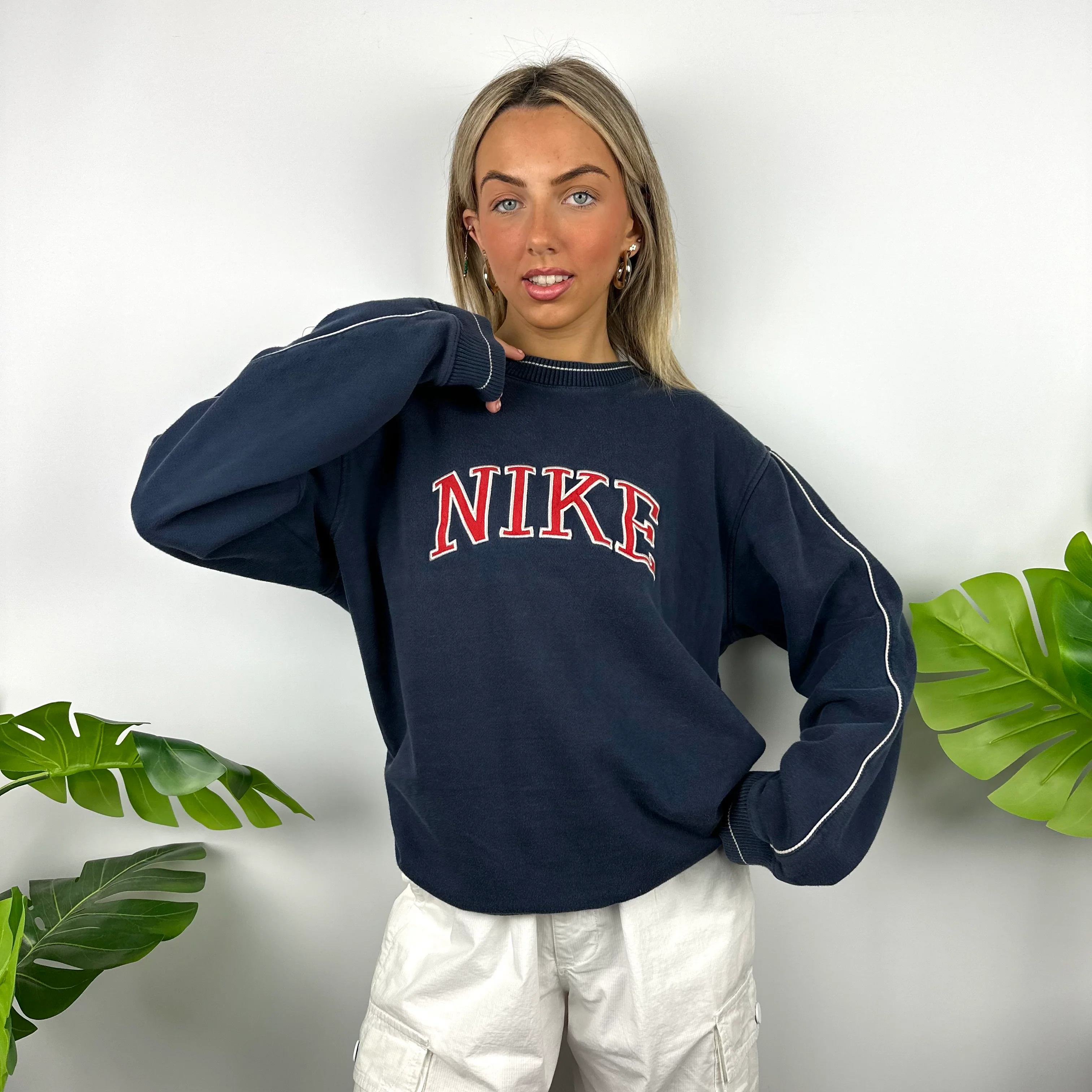 Nike Navy Embroidered Spell Out Sweatshirt (L) - Image 2