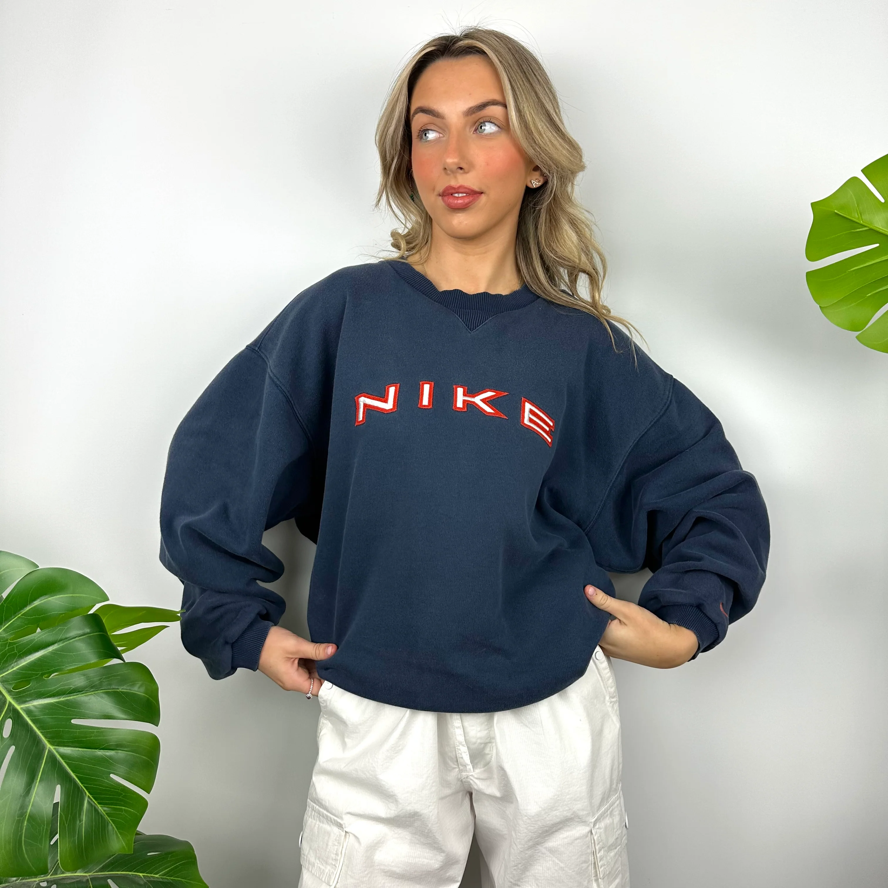 Nike Navy Embroidered Spell Out Sweatshirt (L)