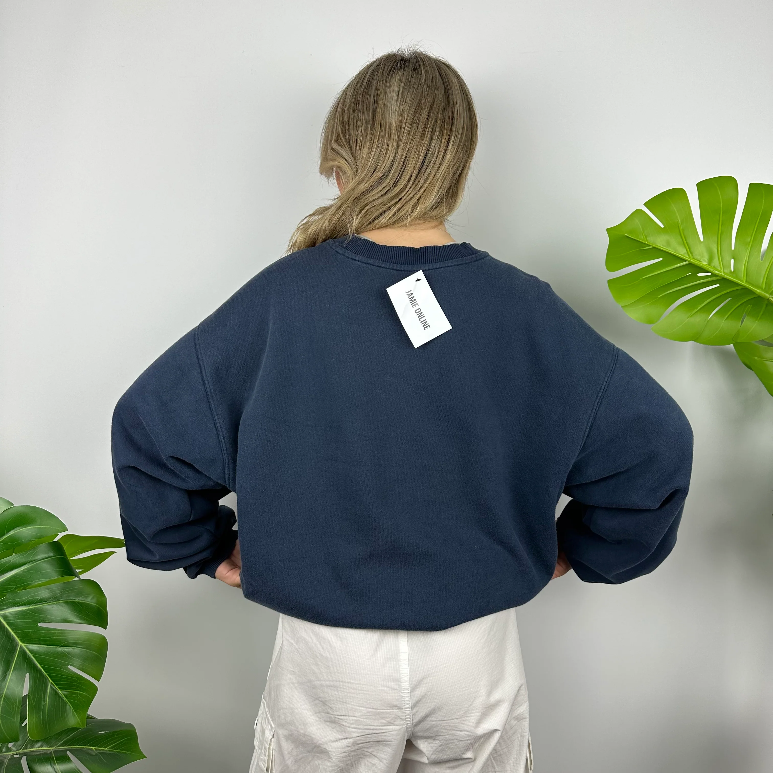 Nike Navy Embroidered Spell Out Sweatshirt (L) - Image 5