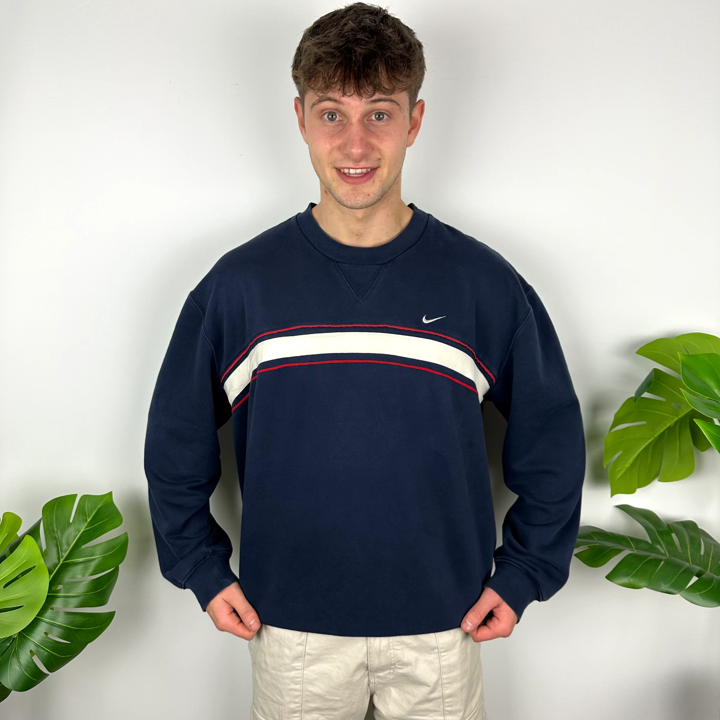 Nike Navy Embroidered Spell Out Sweatshirt (XL) - Image 2