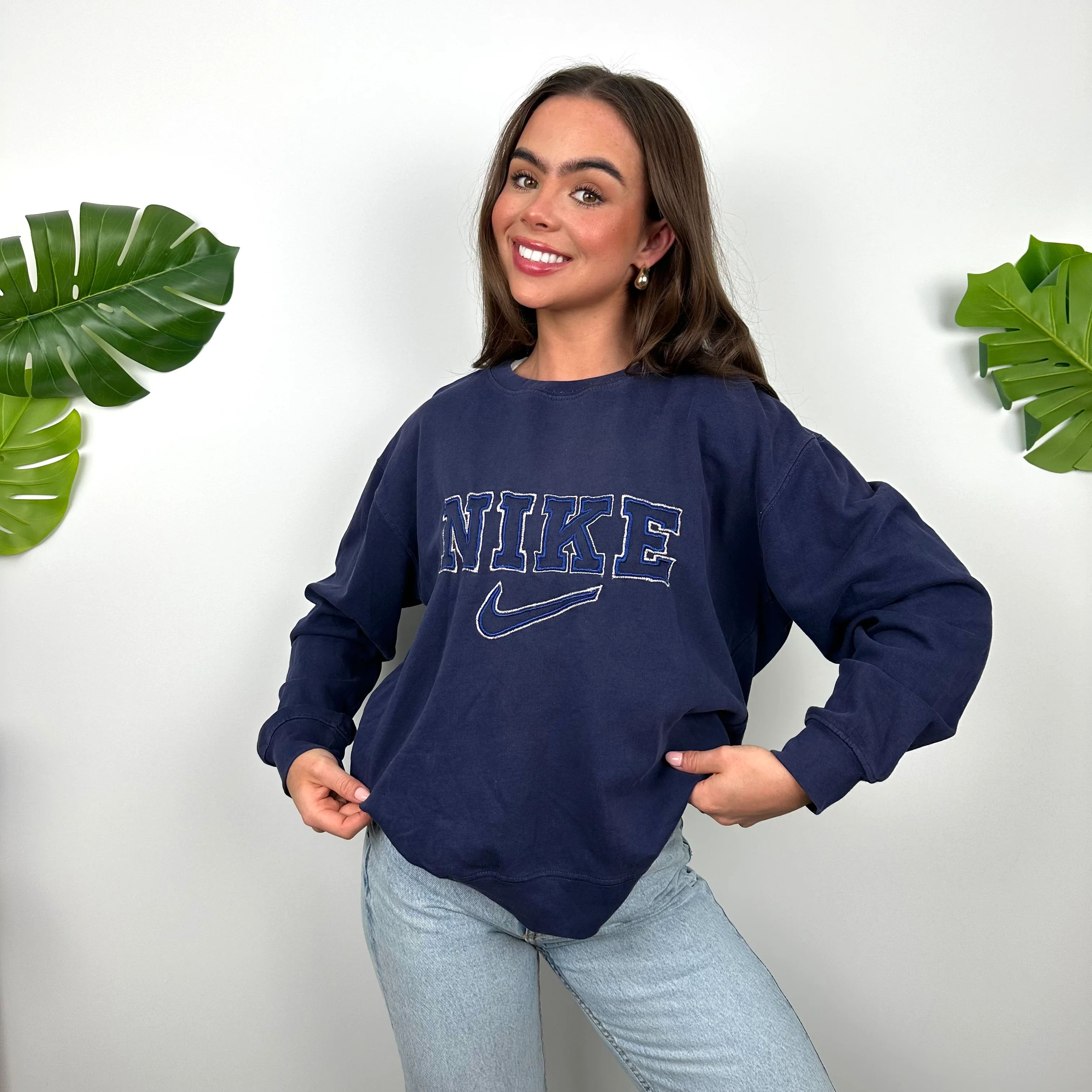 Nike Navy Embroidered Spell Out Sweatshirt (M)