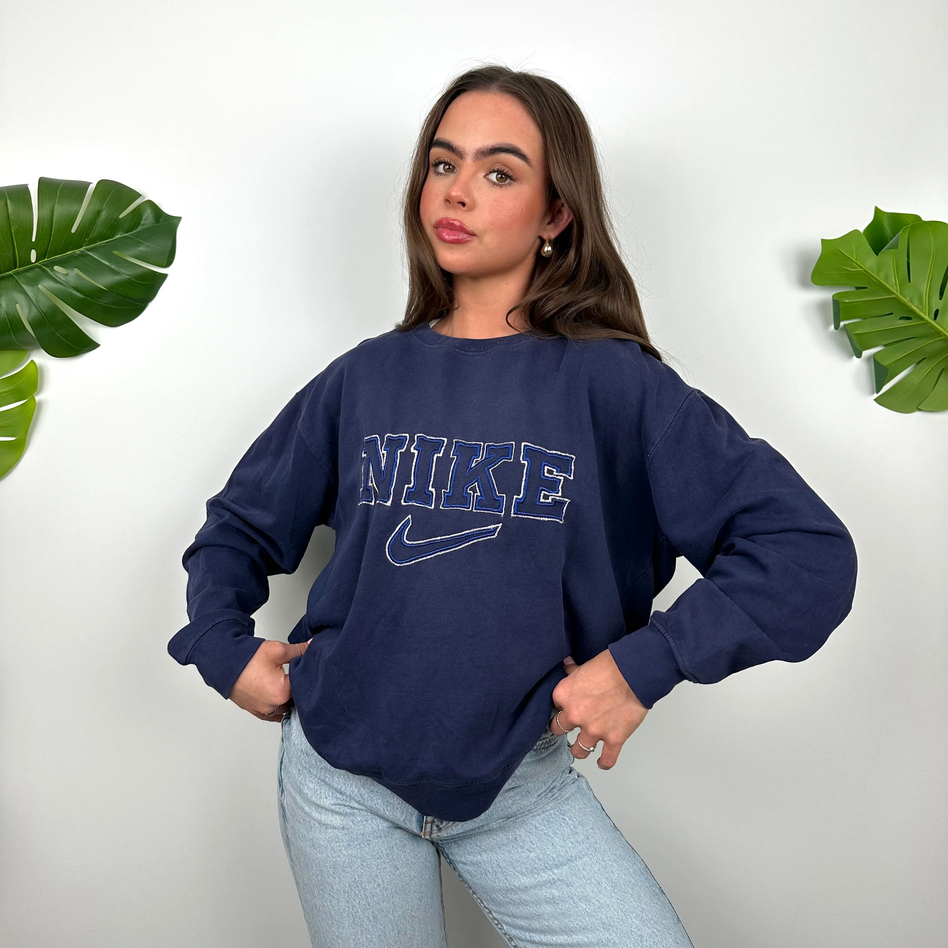 Nike Navy Embroidered Spell Out Sweatshirt (M) - Image 4