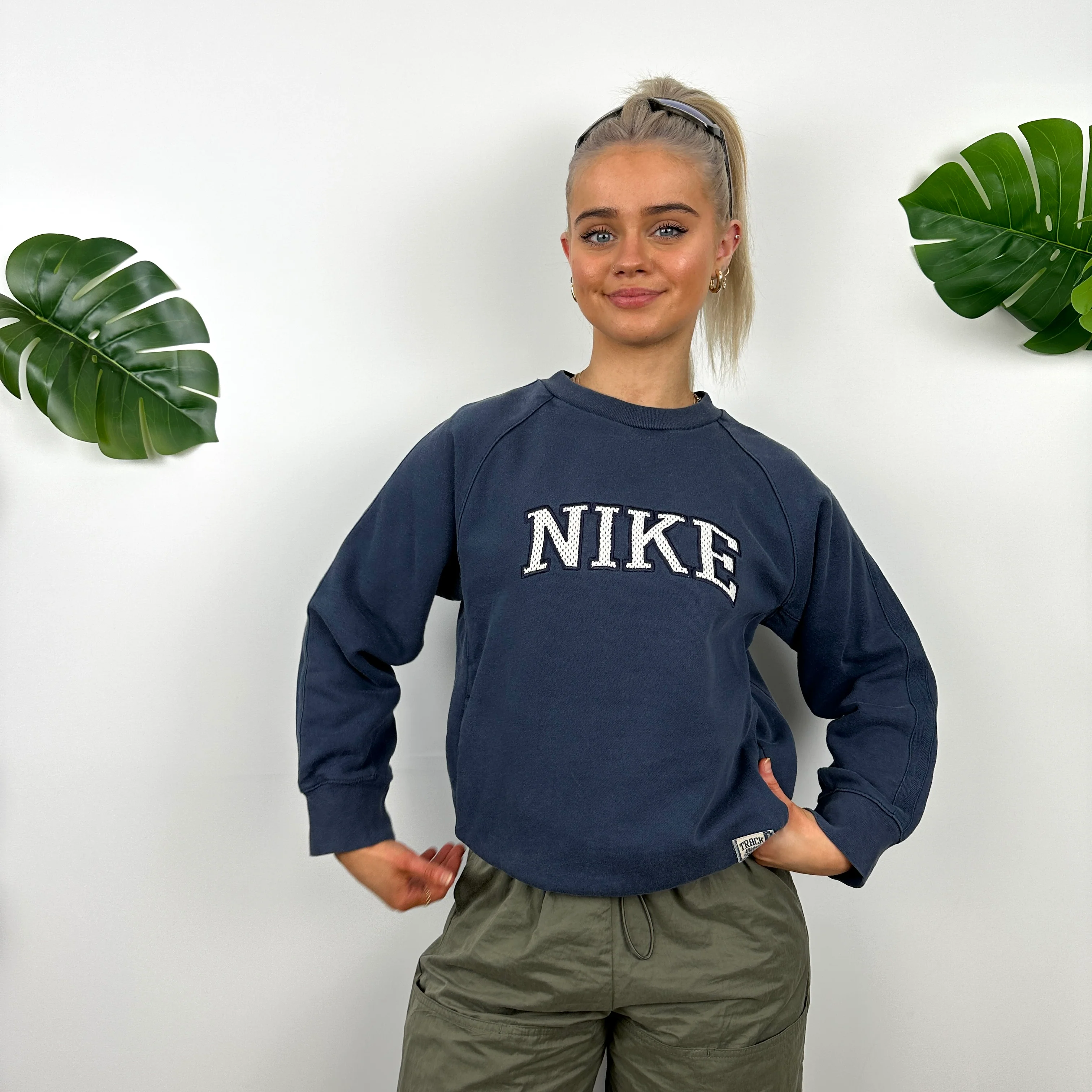 Nike Navy Embroidered Spell Out Sweatshirt (S) - Image 2