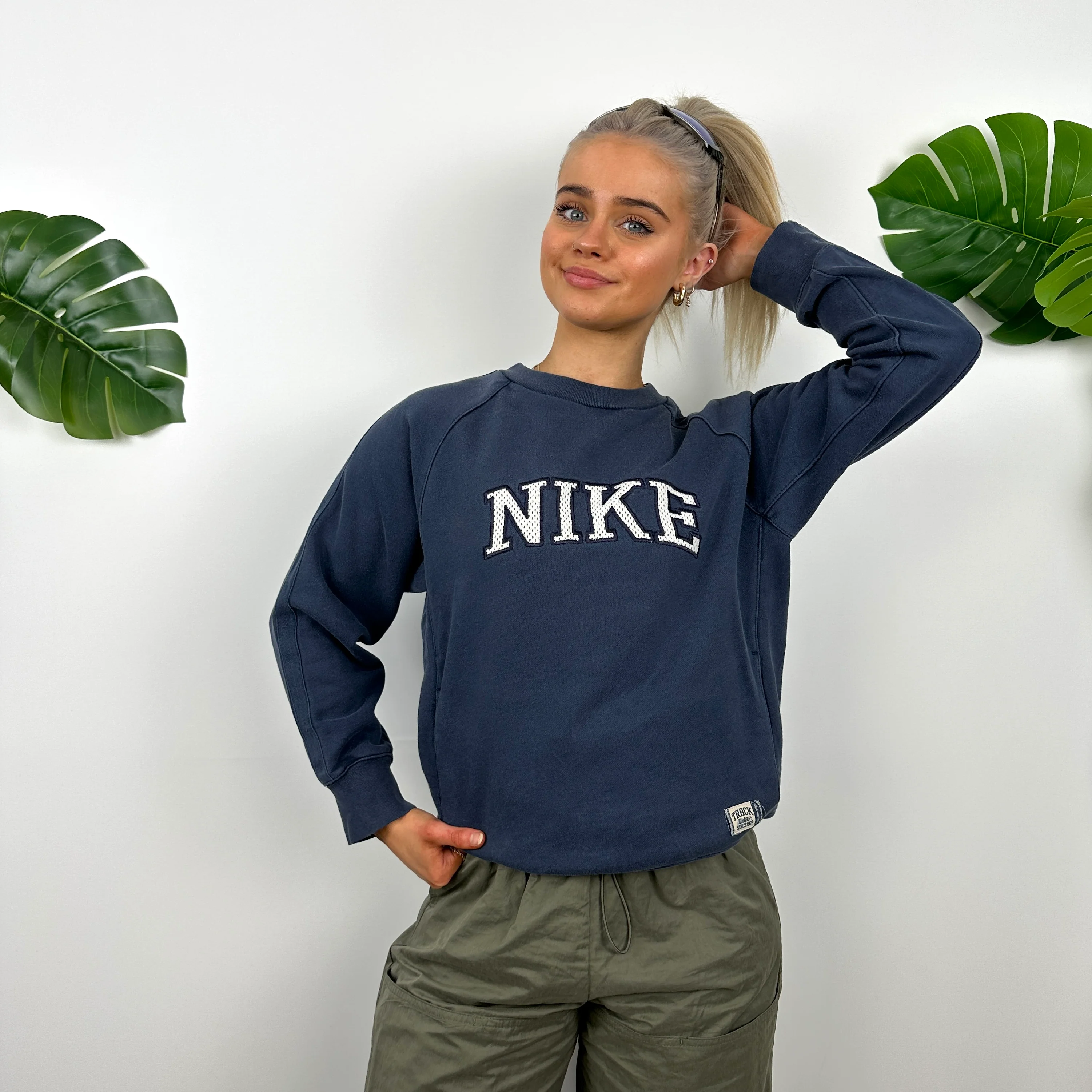 Nike Navy Embroidered Spell Out Sweatshirt (S) - Image 3