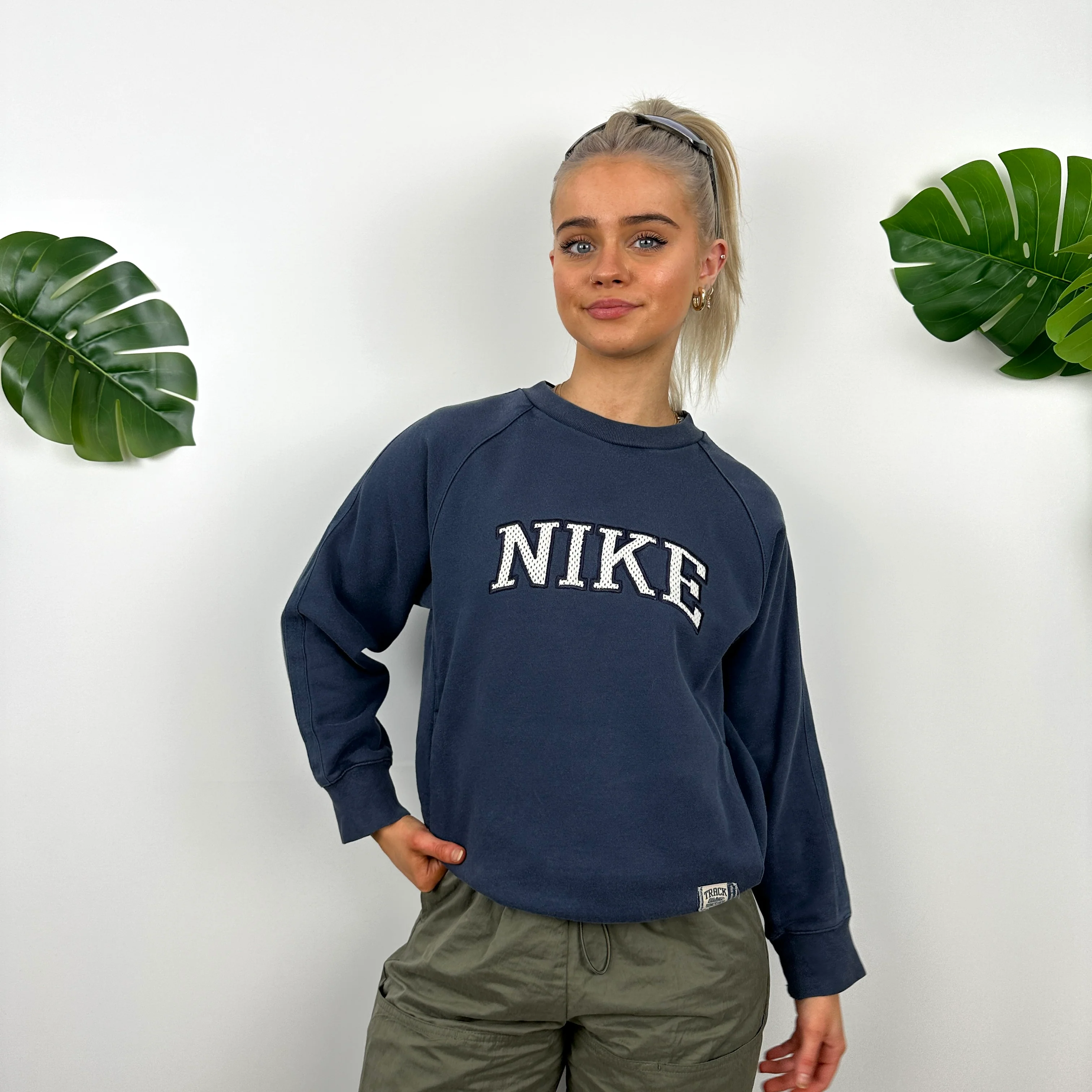 Nike Navy Embroidered Spell Out Sweatshirt (S) - Image 5