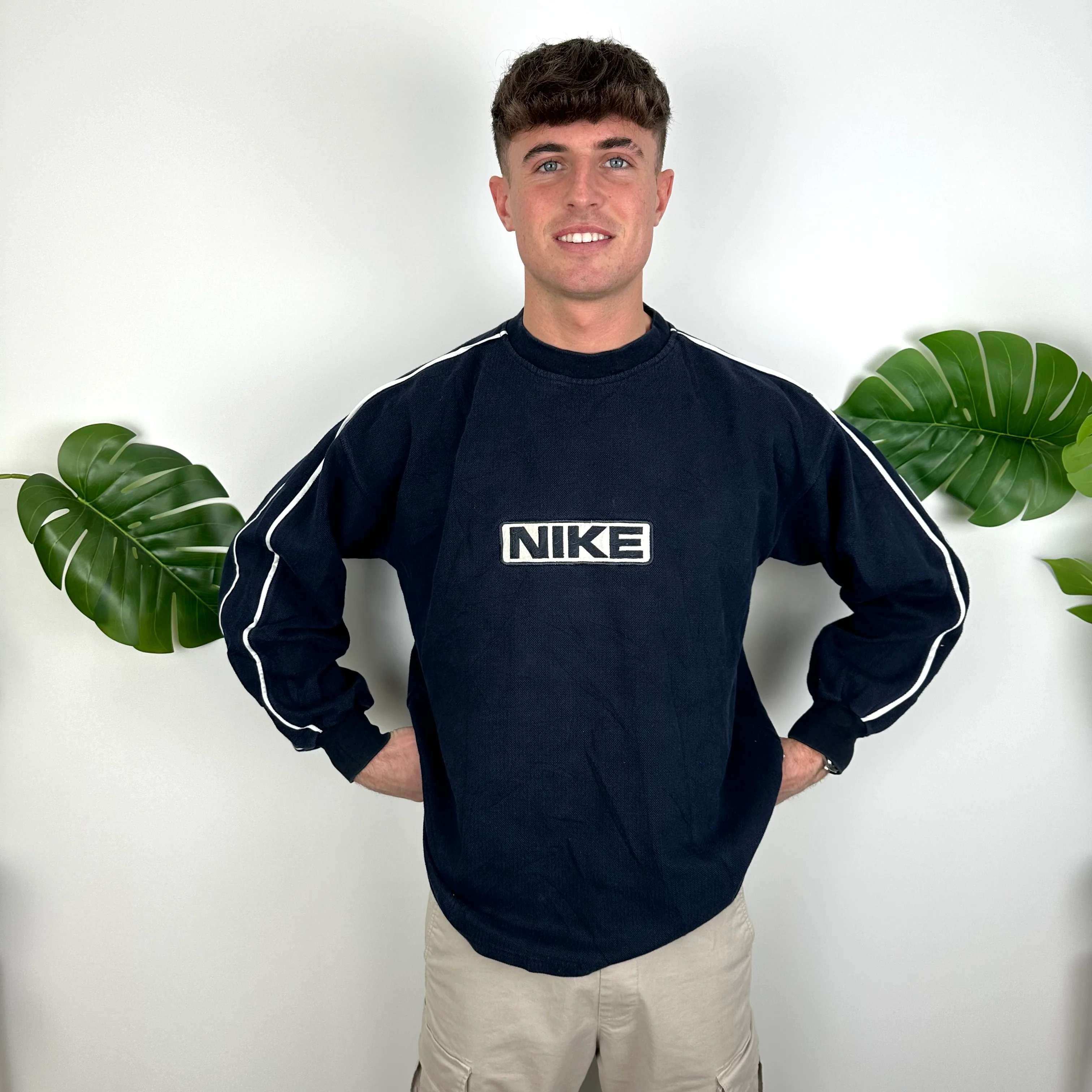 Nike Navy Embroidered Spell Out Sweatshirt (XL) - Image 6