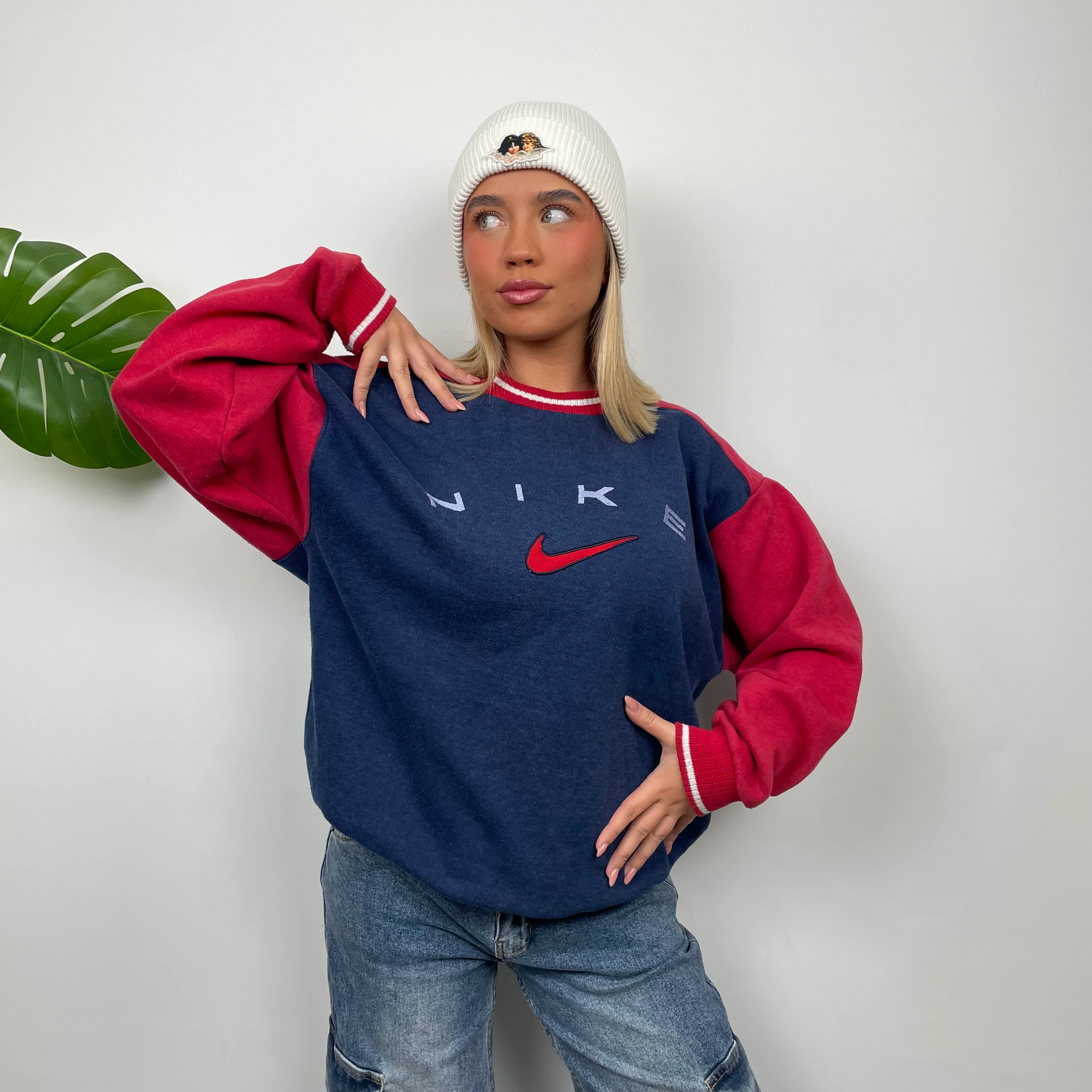Nike Navy Embroidered Spell Out Sweatshirt (L) - Image 2