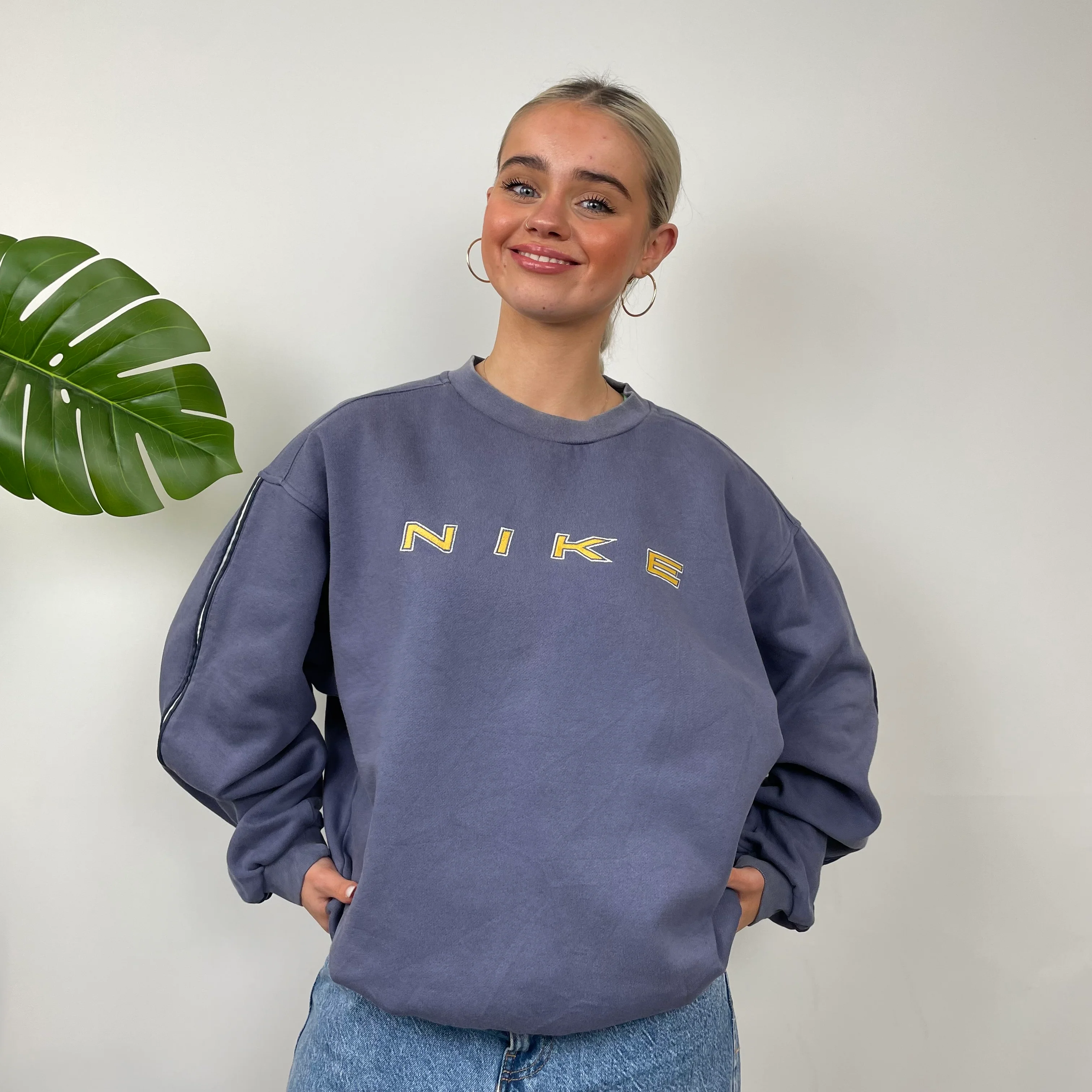 Nike Navy Embroidered Spell Out Sweatshirt (L) - Image 5