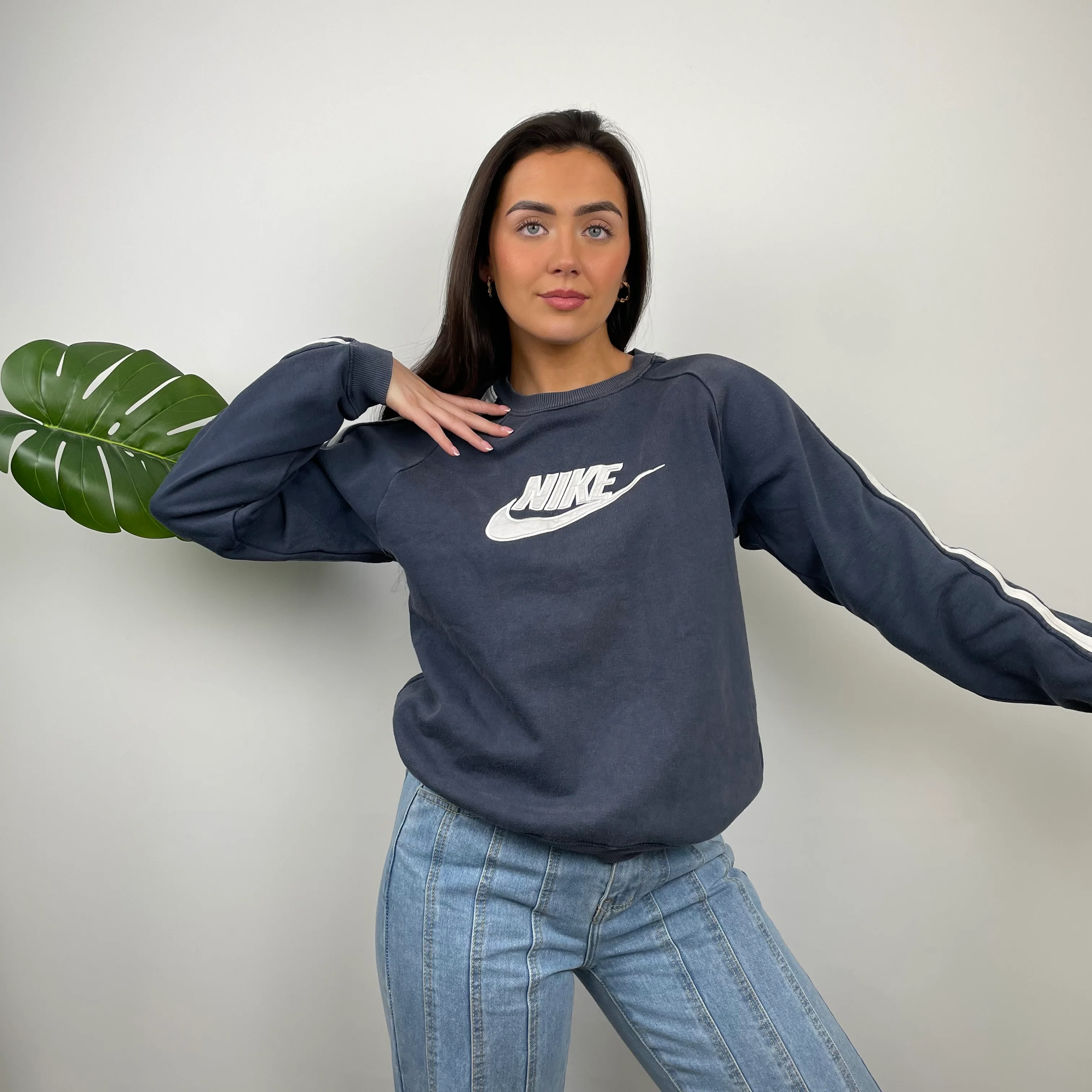 Nike Navy Embroidered Spell Out Sweatshirt (S) - Image 6