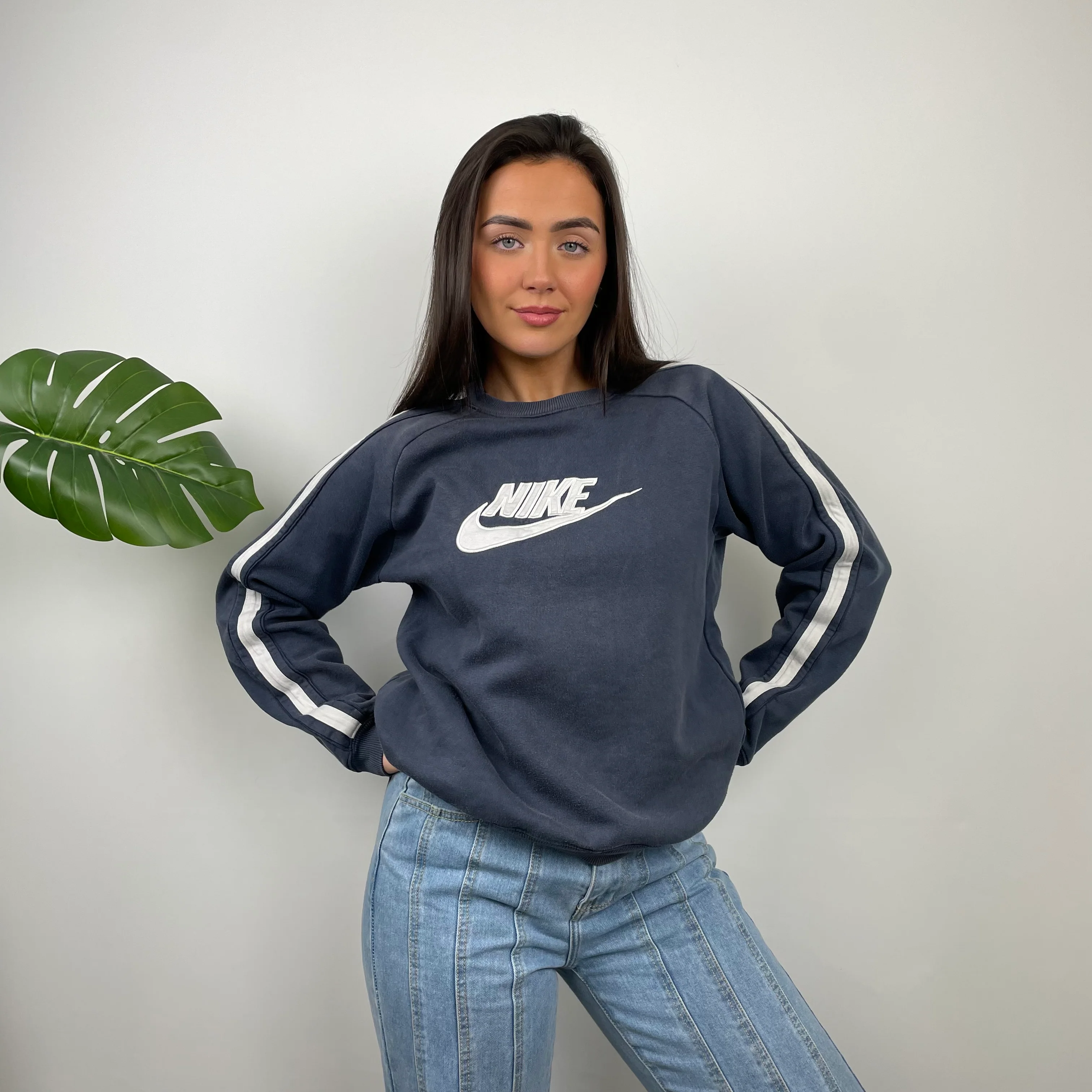 Nike Navy Embroidered Spell Out Sweatshirt (S) - Image 8