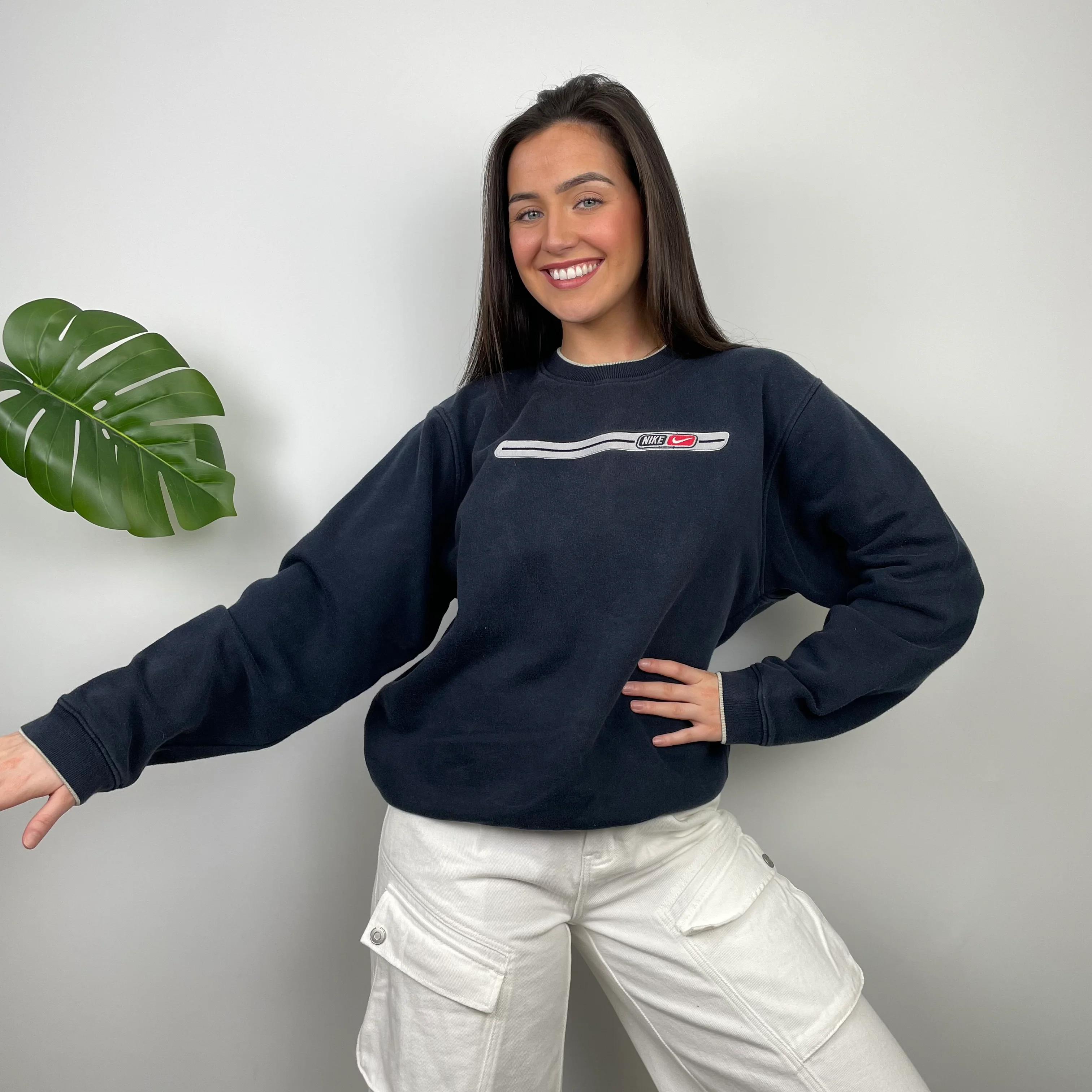 Nike Navy Embroidered Spell Out Sweatshirt (M) - Image 2