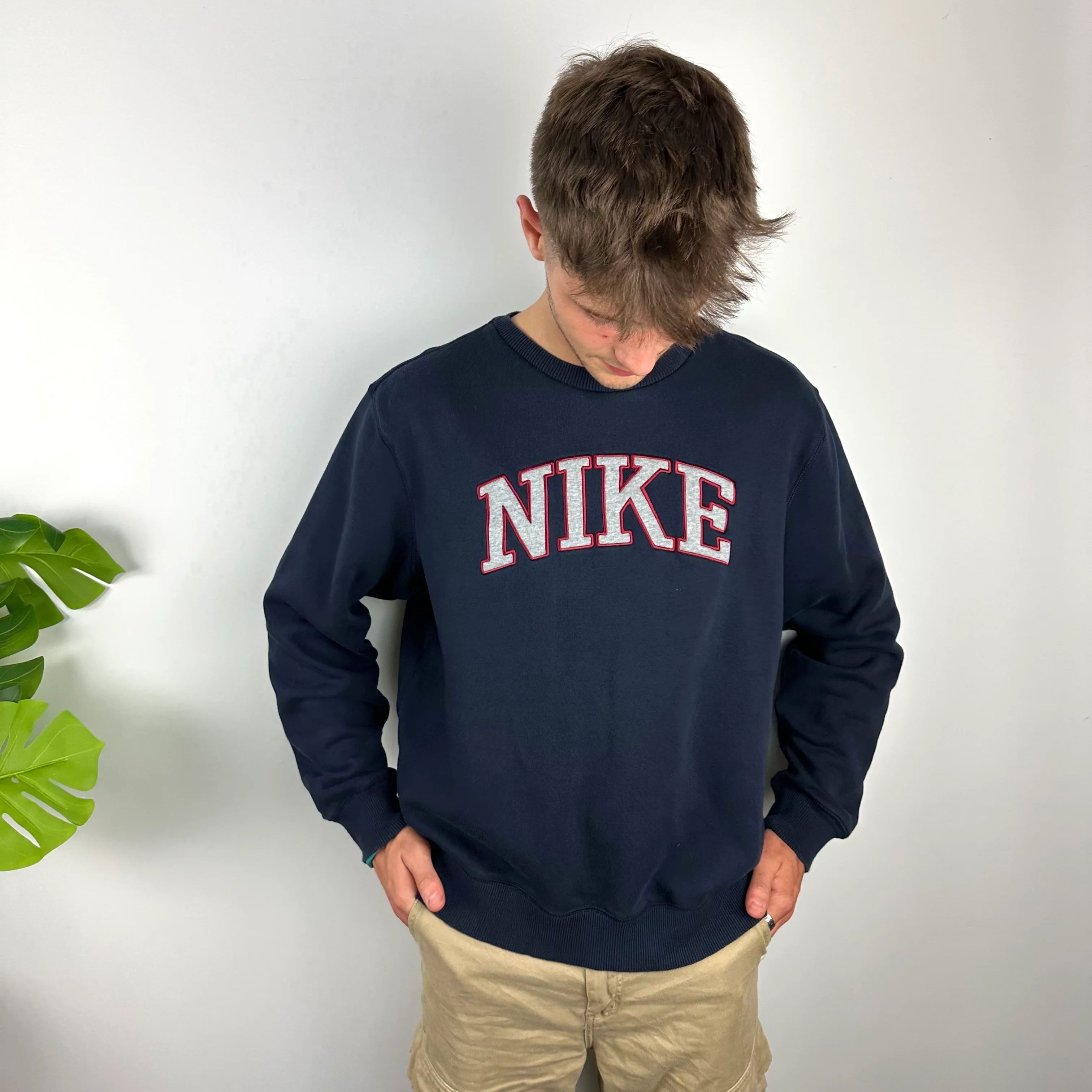 Nike Navy Embroidered Spell Out Sweatshirt (XL) - Image 4