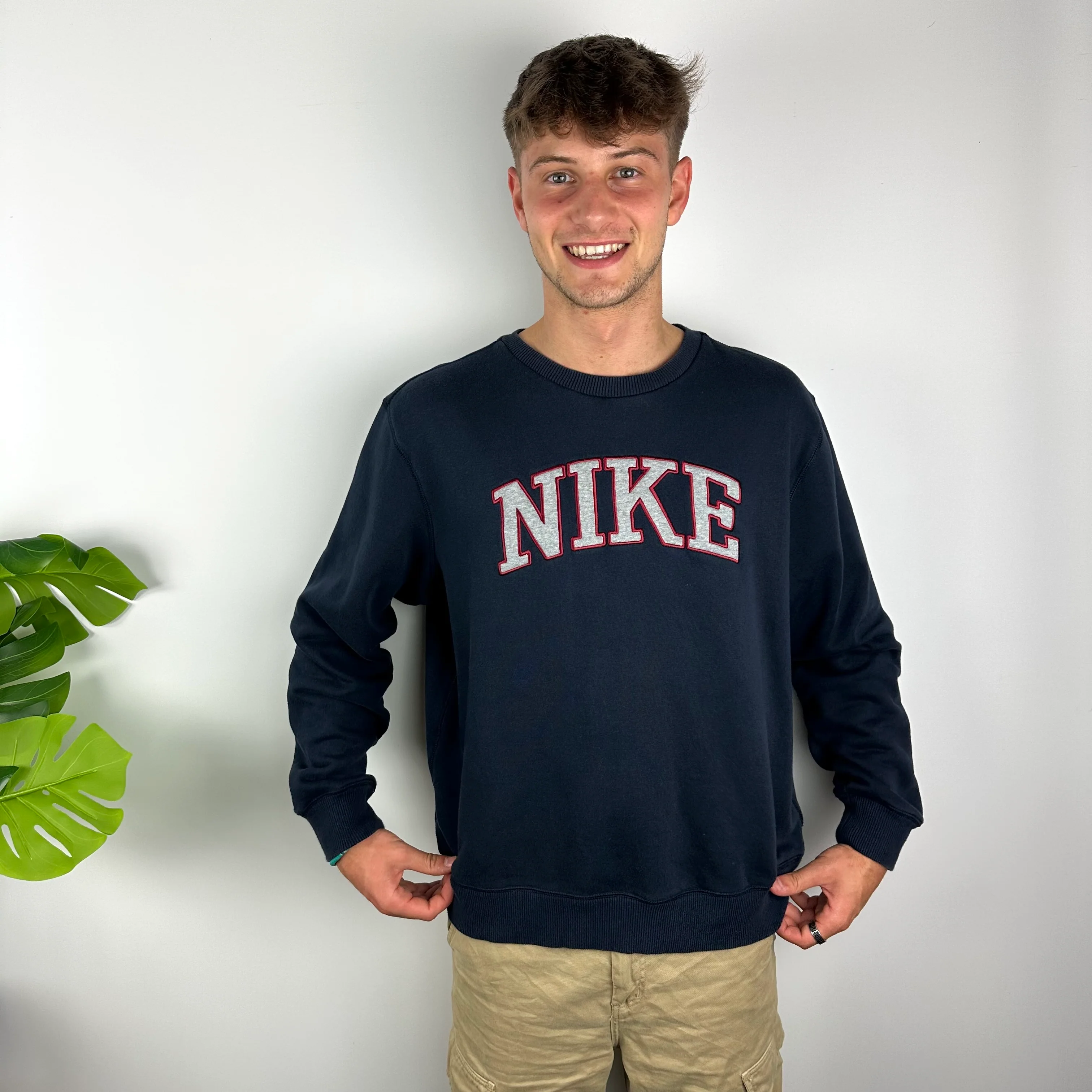 Nike Navy Embroidered Spell Out Sweatshirt (XL) - Image 7