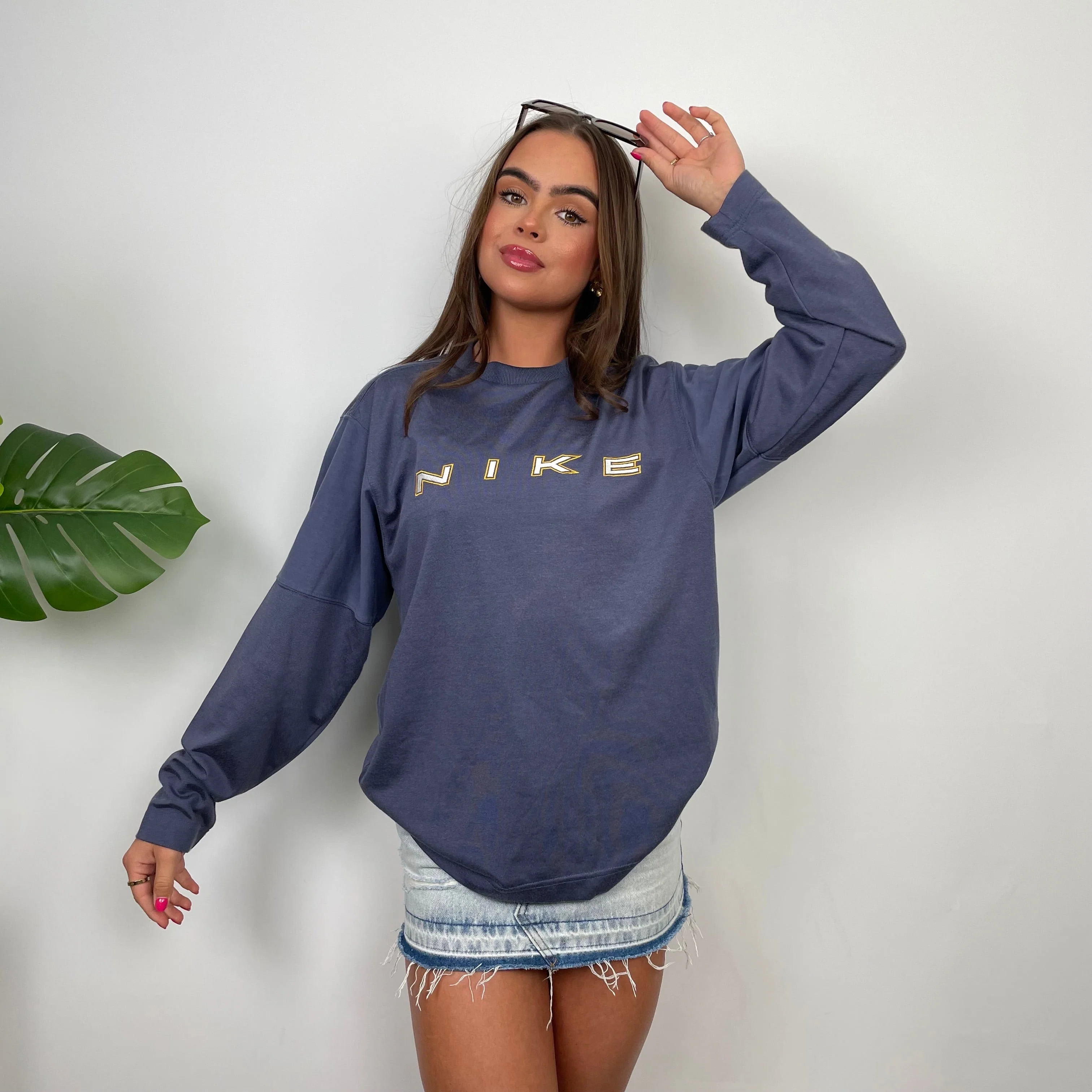 Nike Navy Embroidered Spell Out Sweatshirt (L) - Image 2