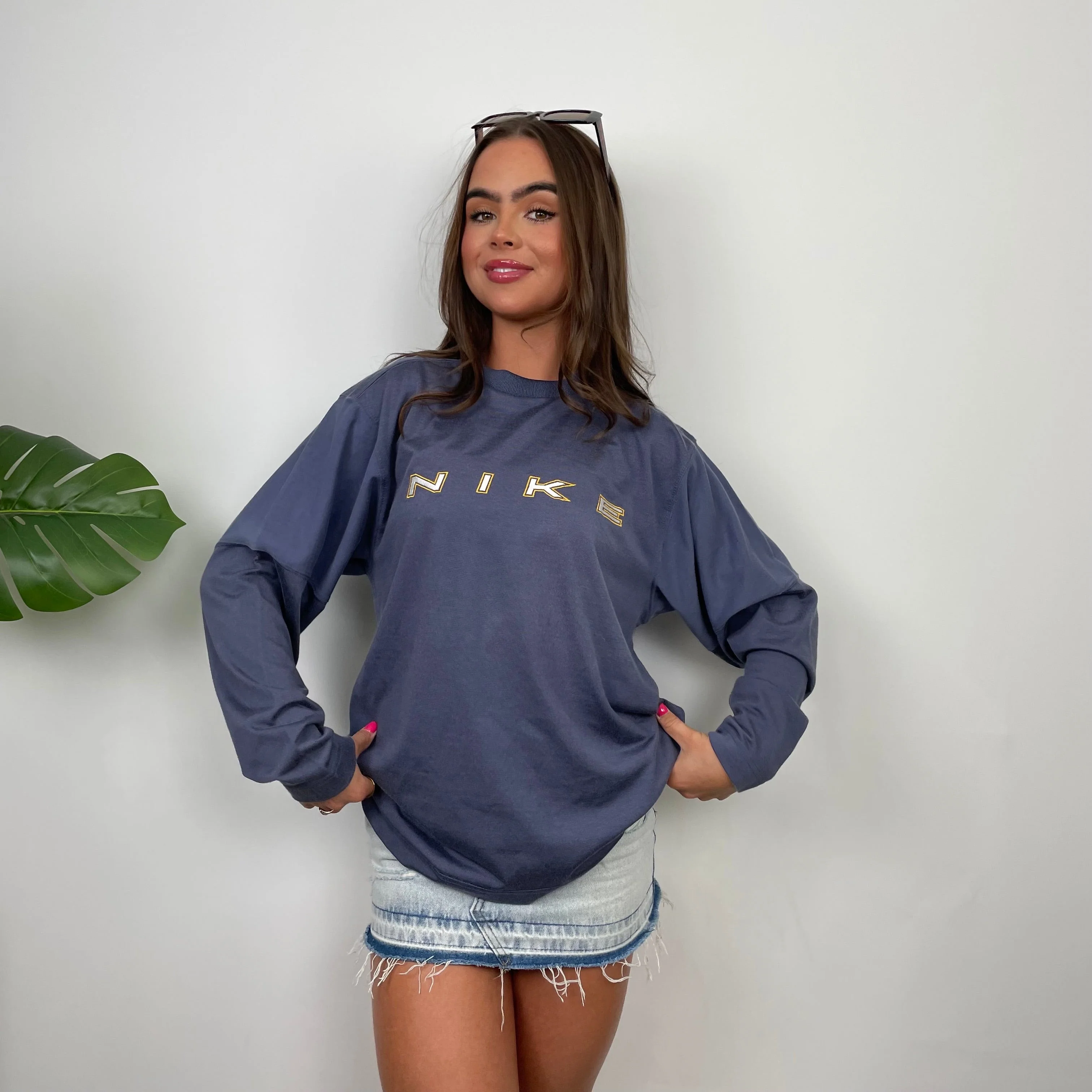 Nike Navy Embroidered Spell Out Sweatshirt (L) - Image 8