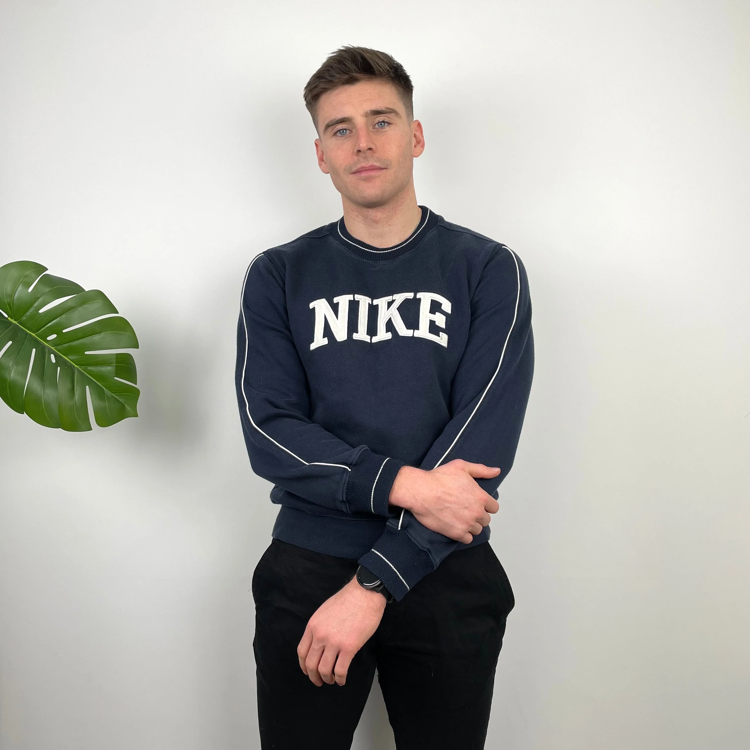 Nike Navy Embroidered Spell Out Sweatshirt (L) - Image 2