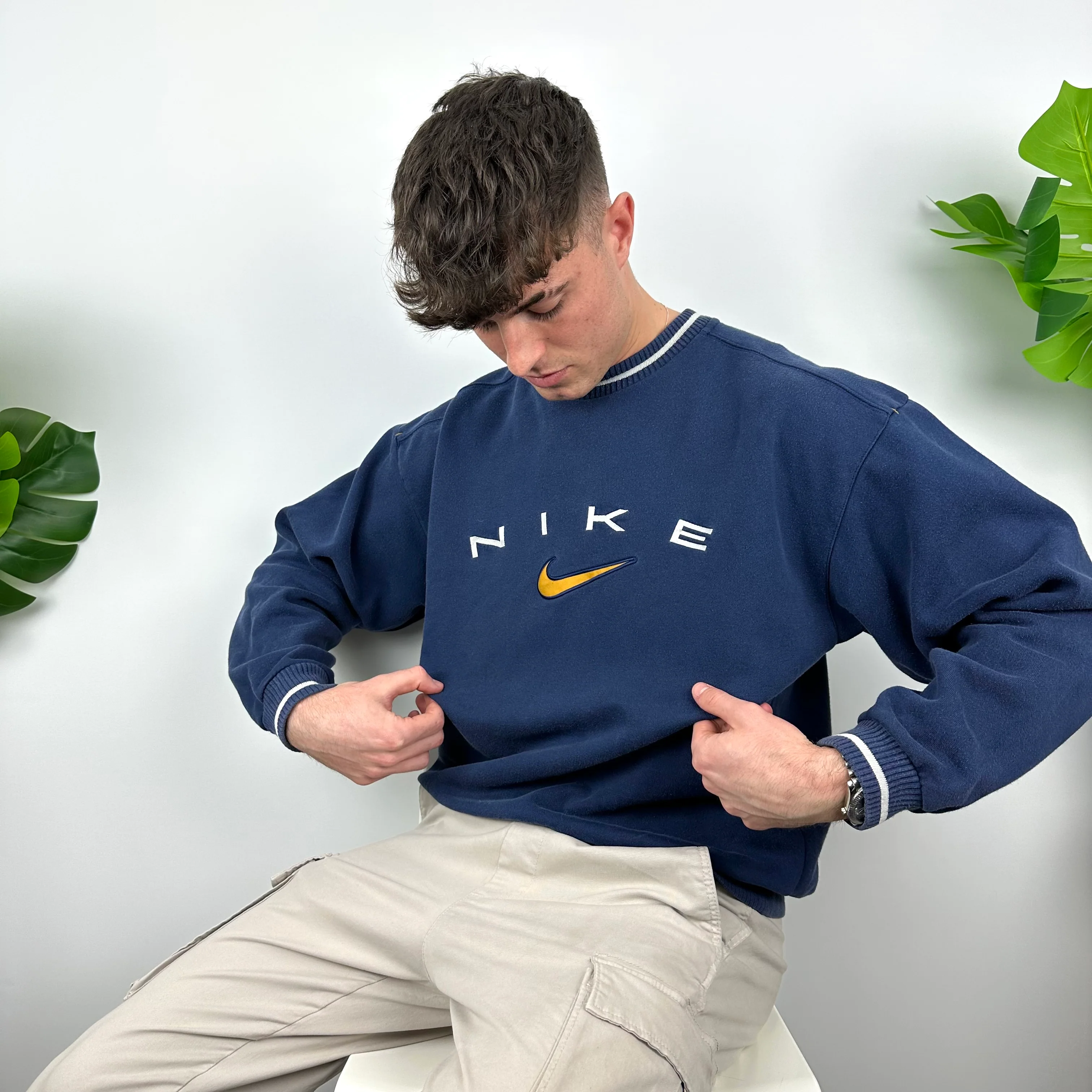 Nike Navy Embroidered Spell Out Sweatshirt (M) - Image 3