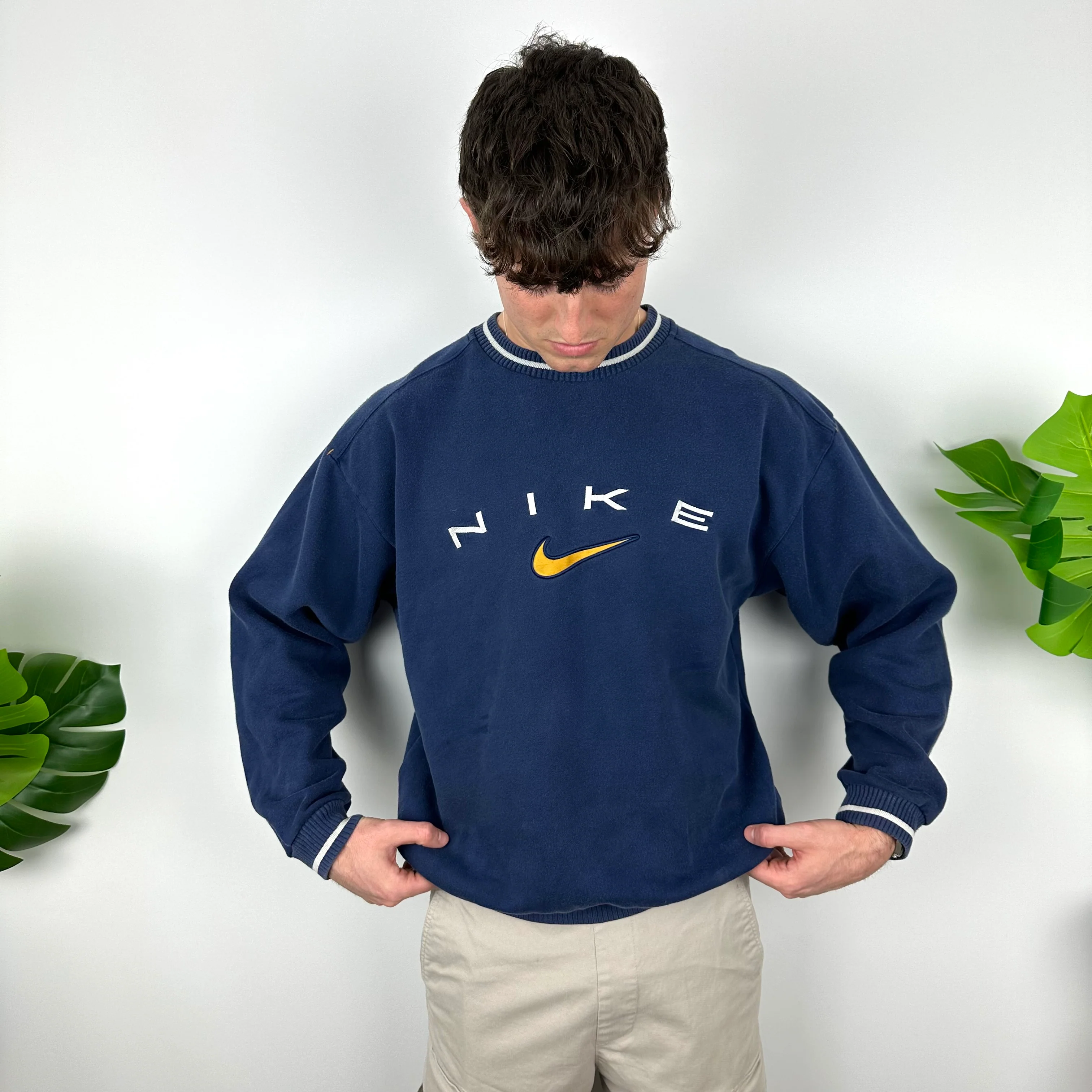 Nike Navy Embroidered Spell Out Sweatshirt (M) - Image 4
