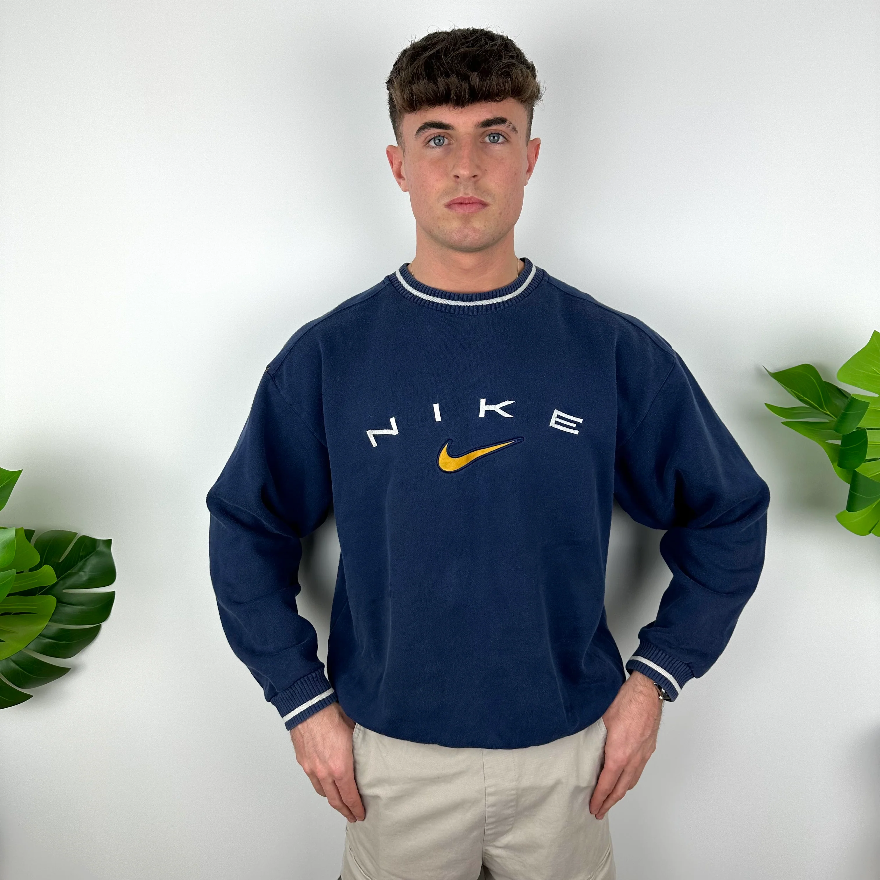 Nike Navy Embroidered Spell Out Sweatshirt (M) - Image 8