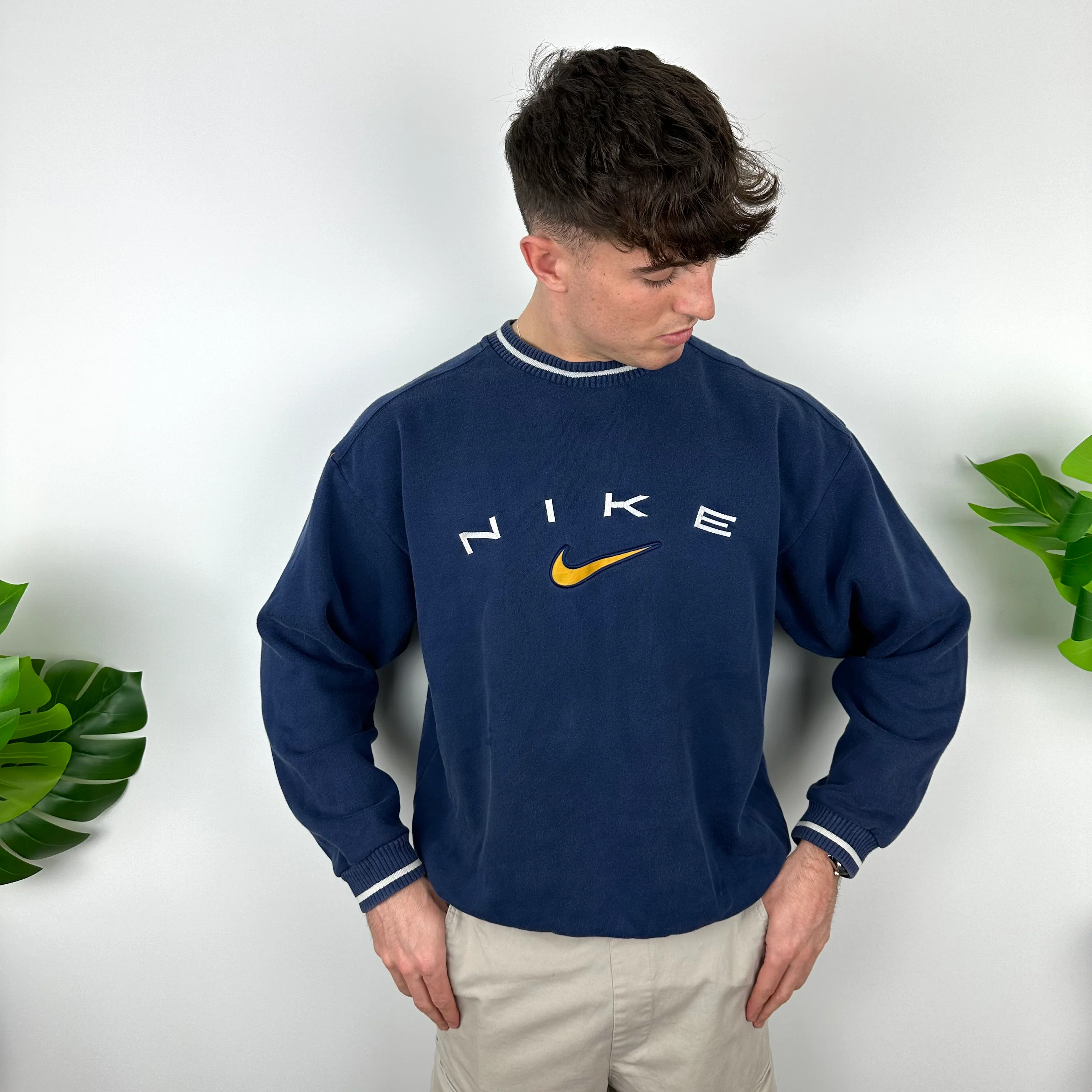 Nike Navy Embroidered Spell Out Sweatshirt (M) - Image 9