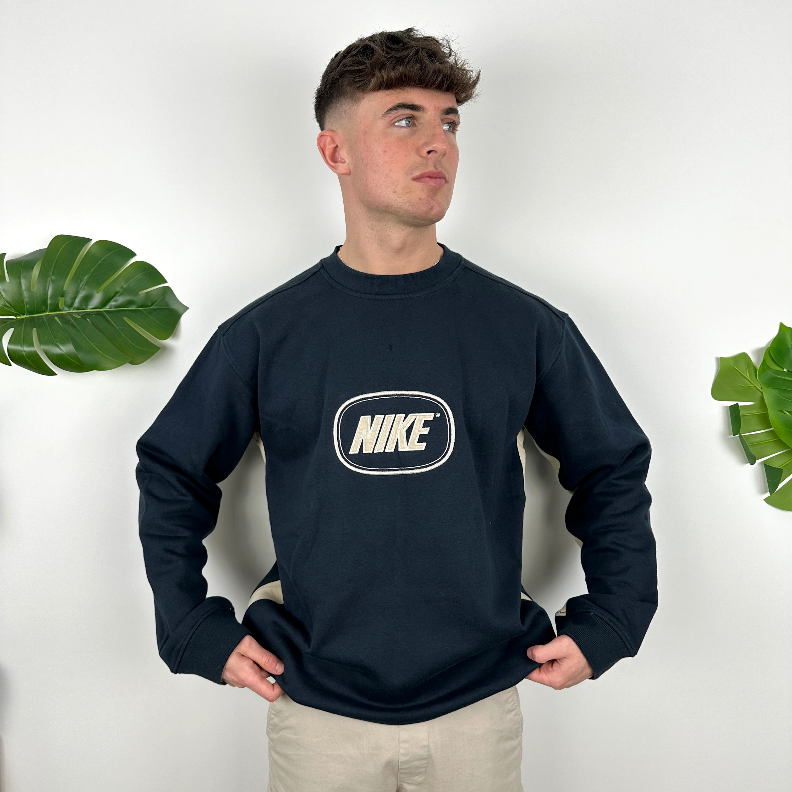 Nike Navy Embroidered Spell Out Sweatshirt (XL) - Image 2