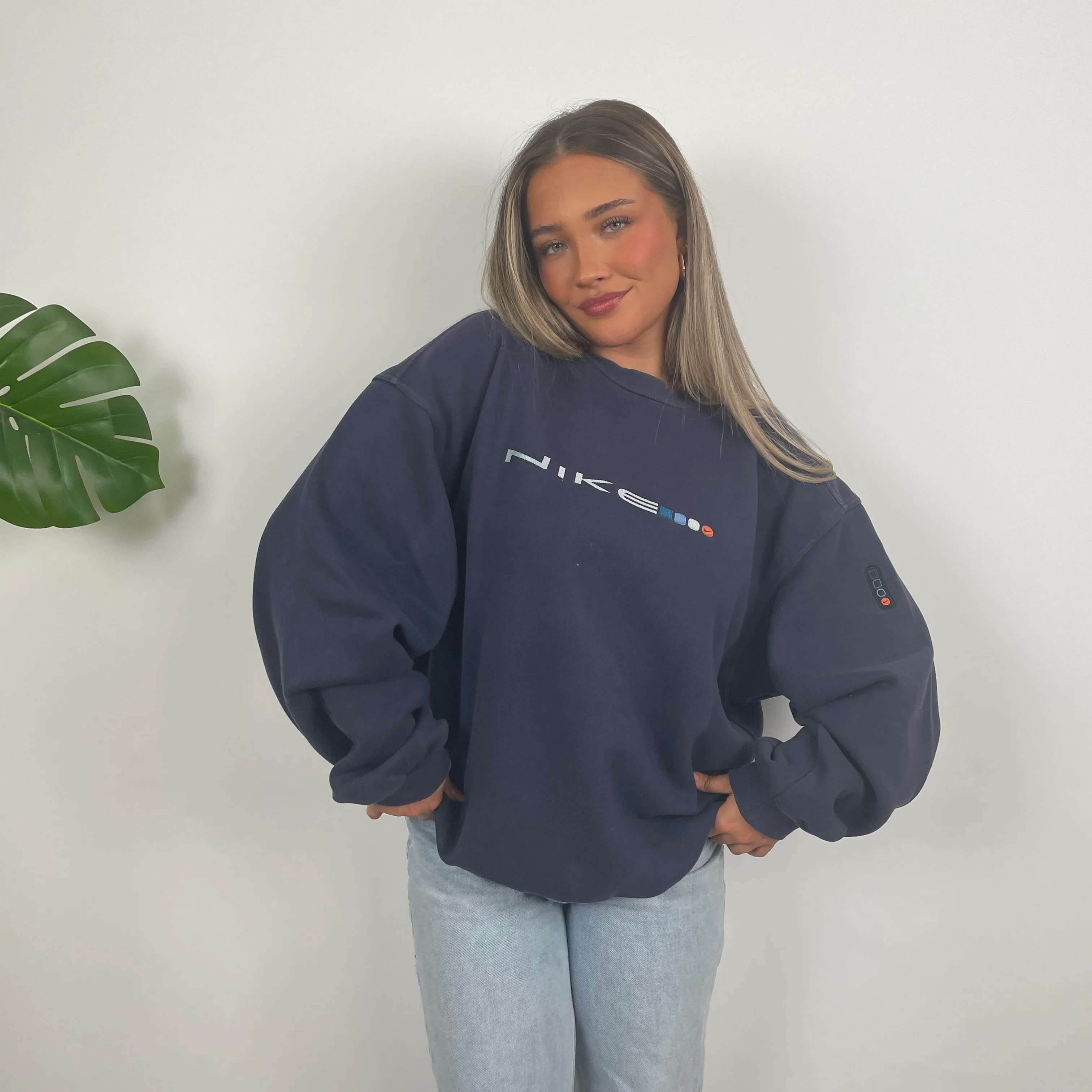 Nike Navy Embroidered Spell Out Sweatshirt (L) - Image 6