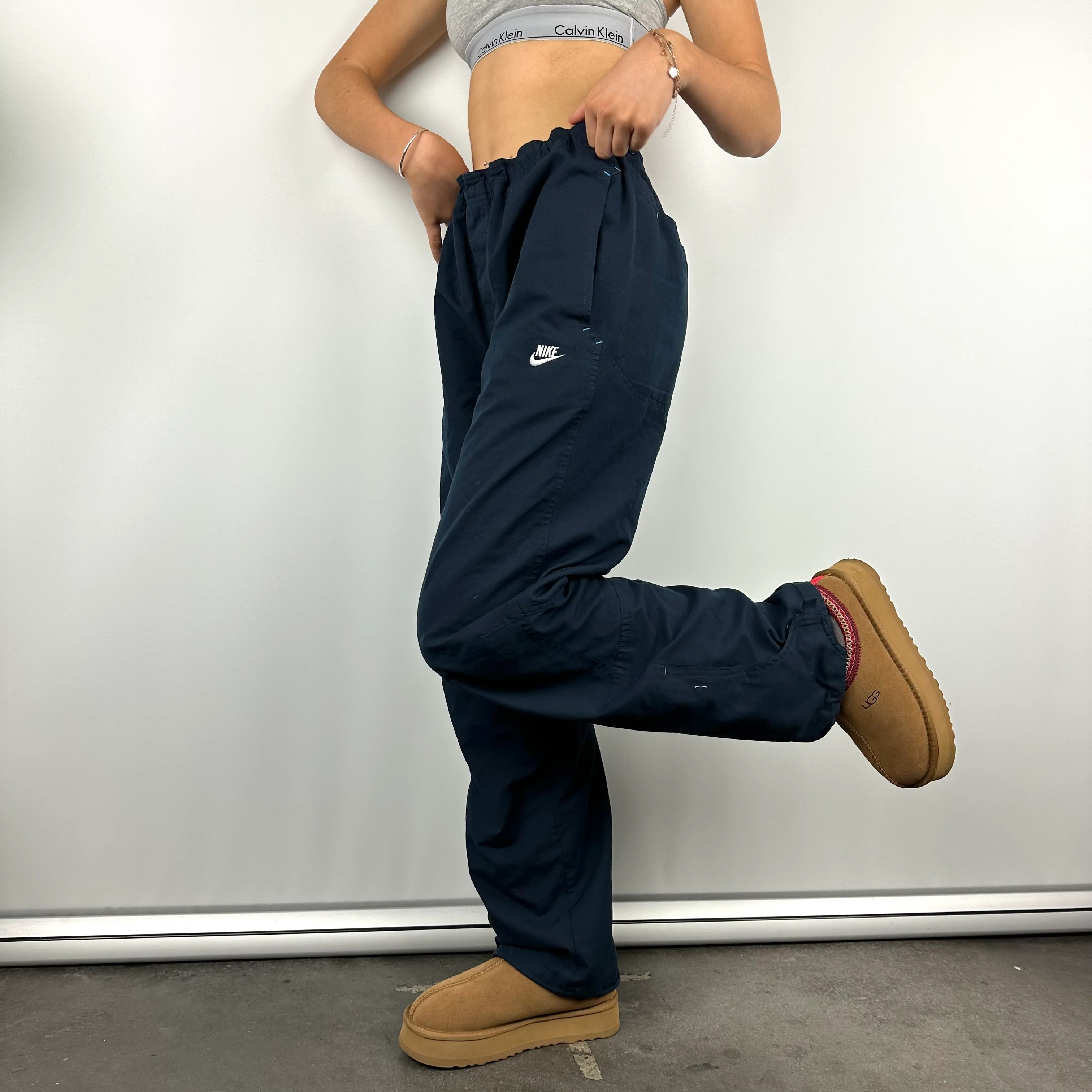 Nike Navy Embroidered Spell Out Track Pants (L) - Image 2
