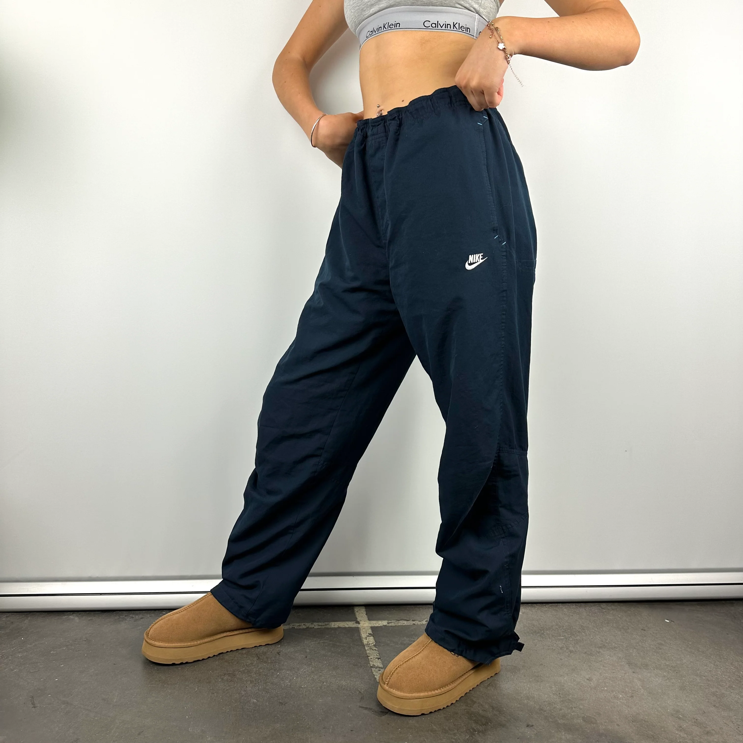 Nike Navy Embroidered Spell Out Track Pants (L) - Image 4