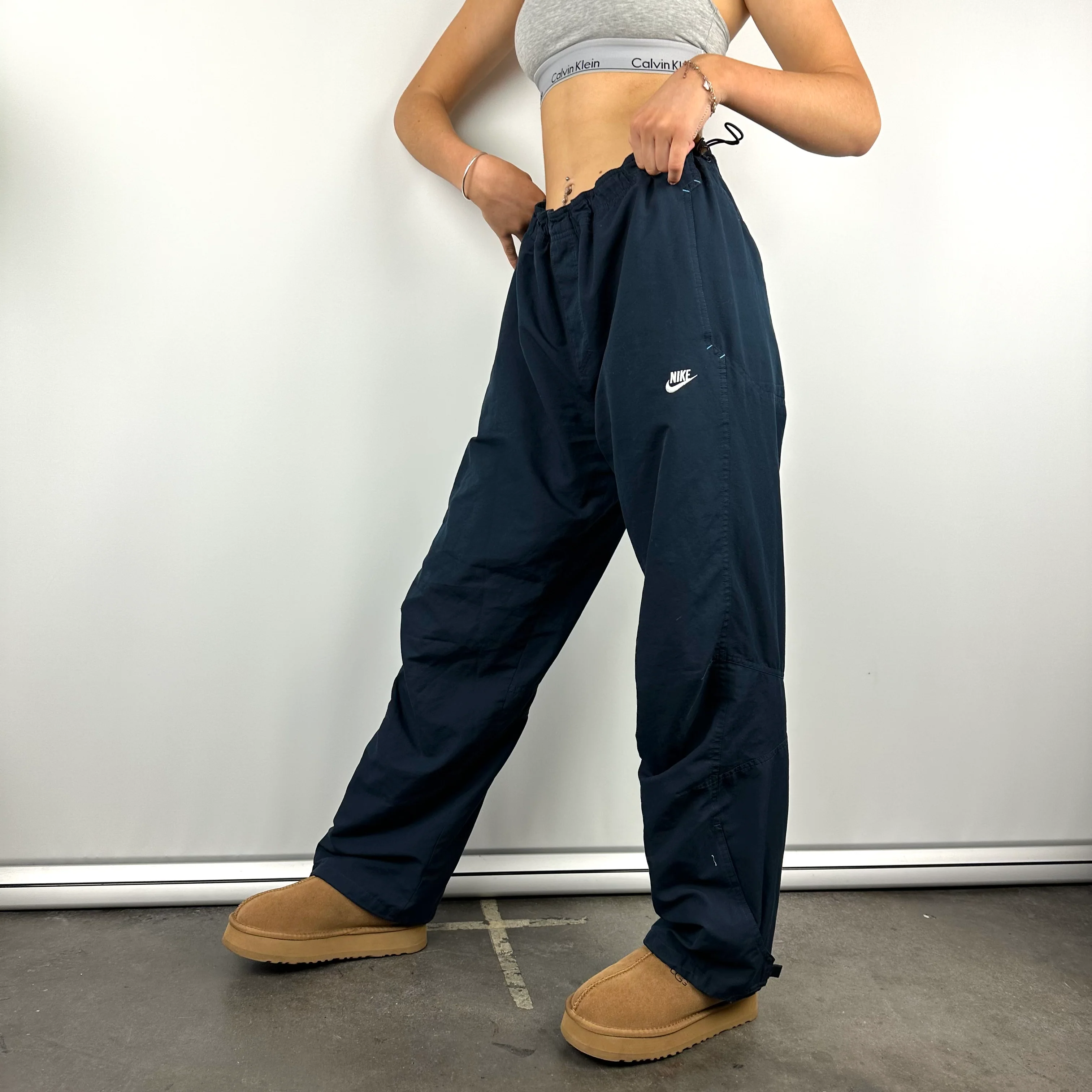 Nike Navy Embroidered Spell Out Track Pants (L) - Image 5