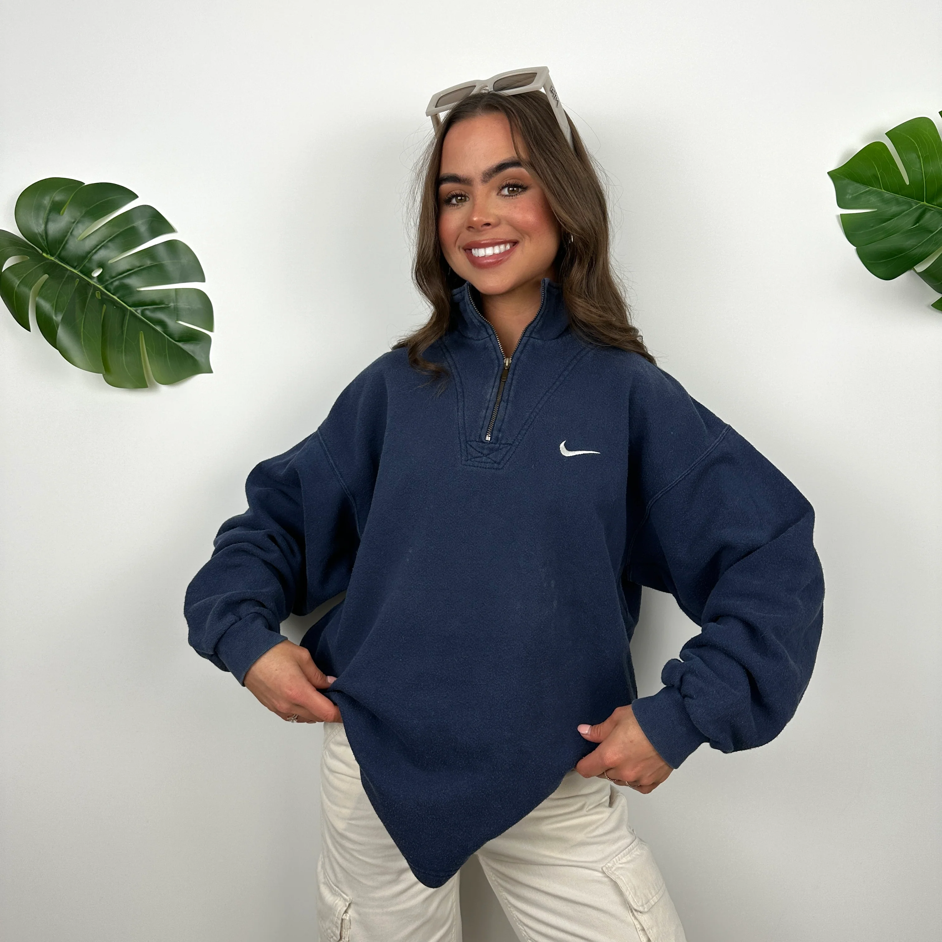 Nike Navy Embroidered Swoosh Quarter Zip (M) - Image 2