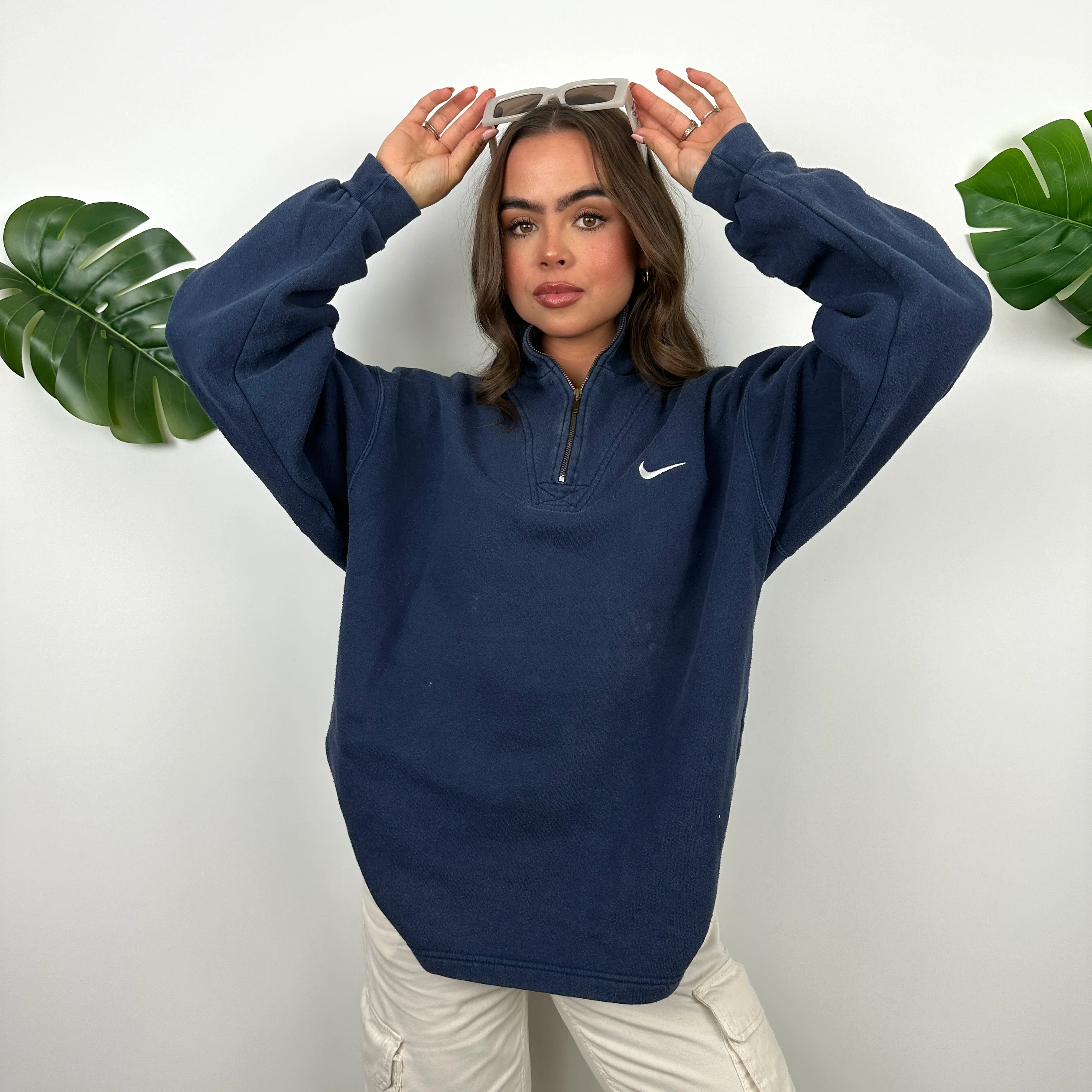 Nike Navy Embroidered Swoosh Quarter Zip (M) - Image 3